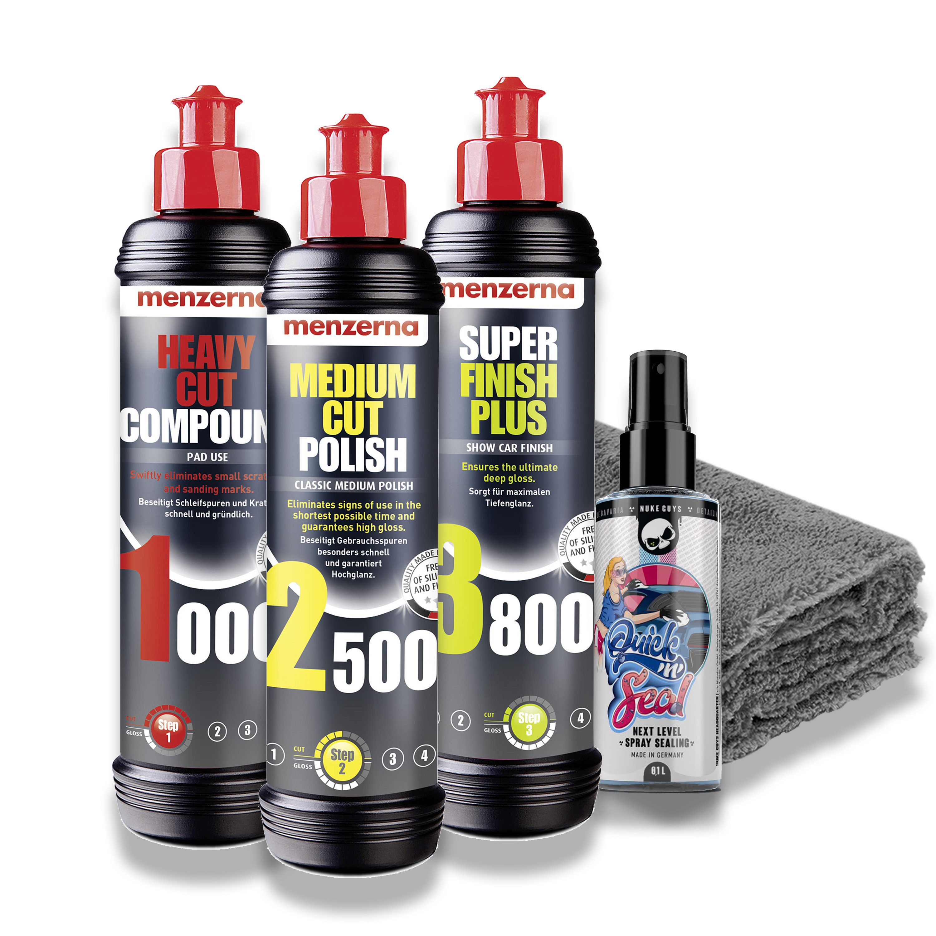 detailmate Menzerna Autopolitur - Mikrofasertuch Superflausch - Detailer Autopolitur (Set, Autopolitur Set), Politur + Mikrofasertücher + Detailer