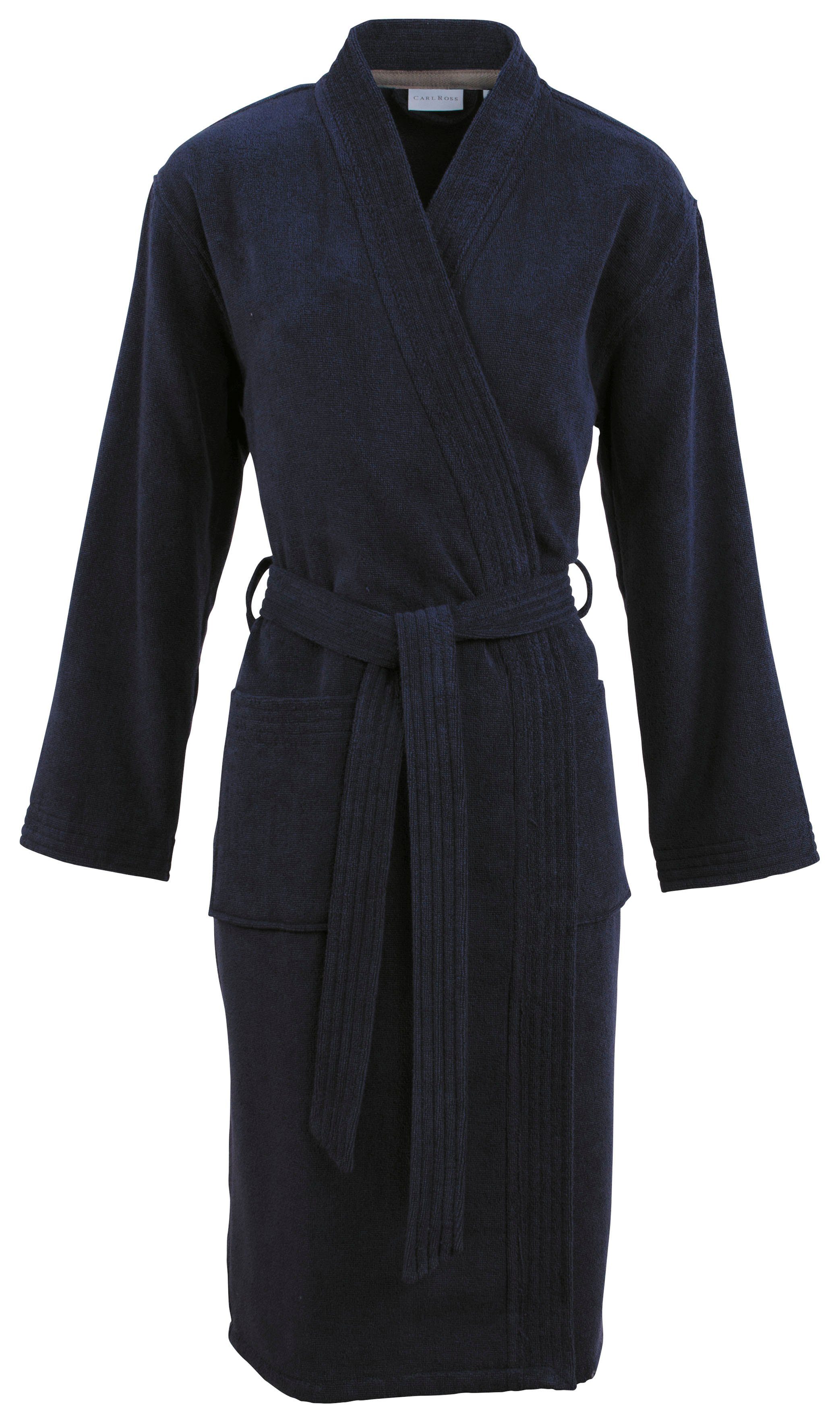 Midilänge, 41110, night Ross Carl Walkfrottier, Gürtel, blue Midilänge Kimono-Kragen, Unisex-Bademantel