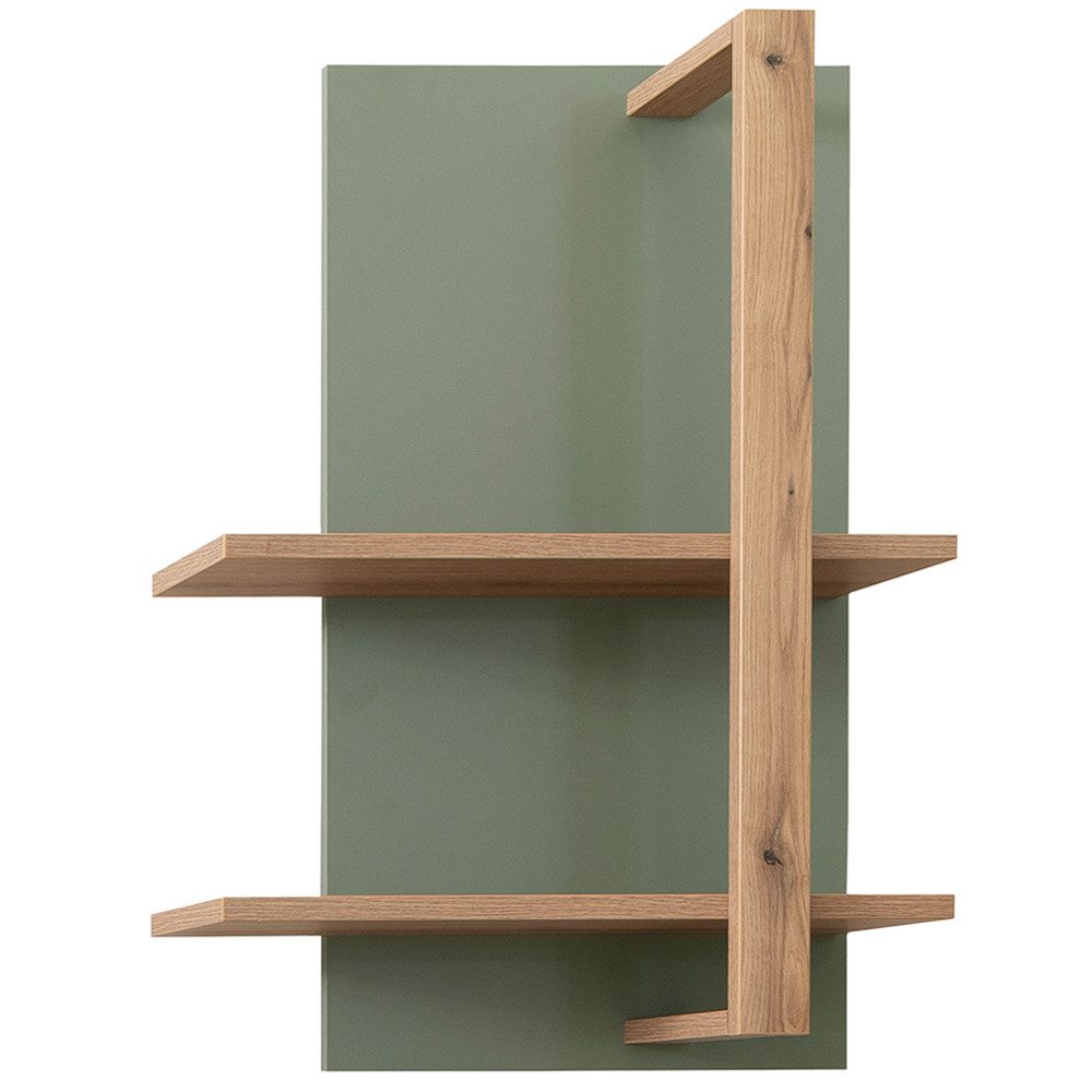 Lomadox Wandregal MOSTAR-05, Grün mit Eiche, 65 cm Breite, asymmetrisch