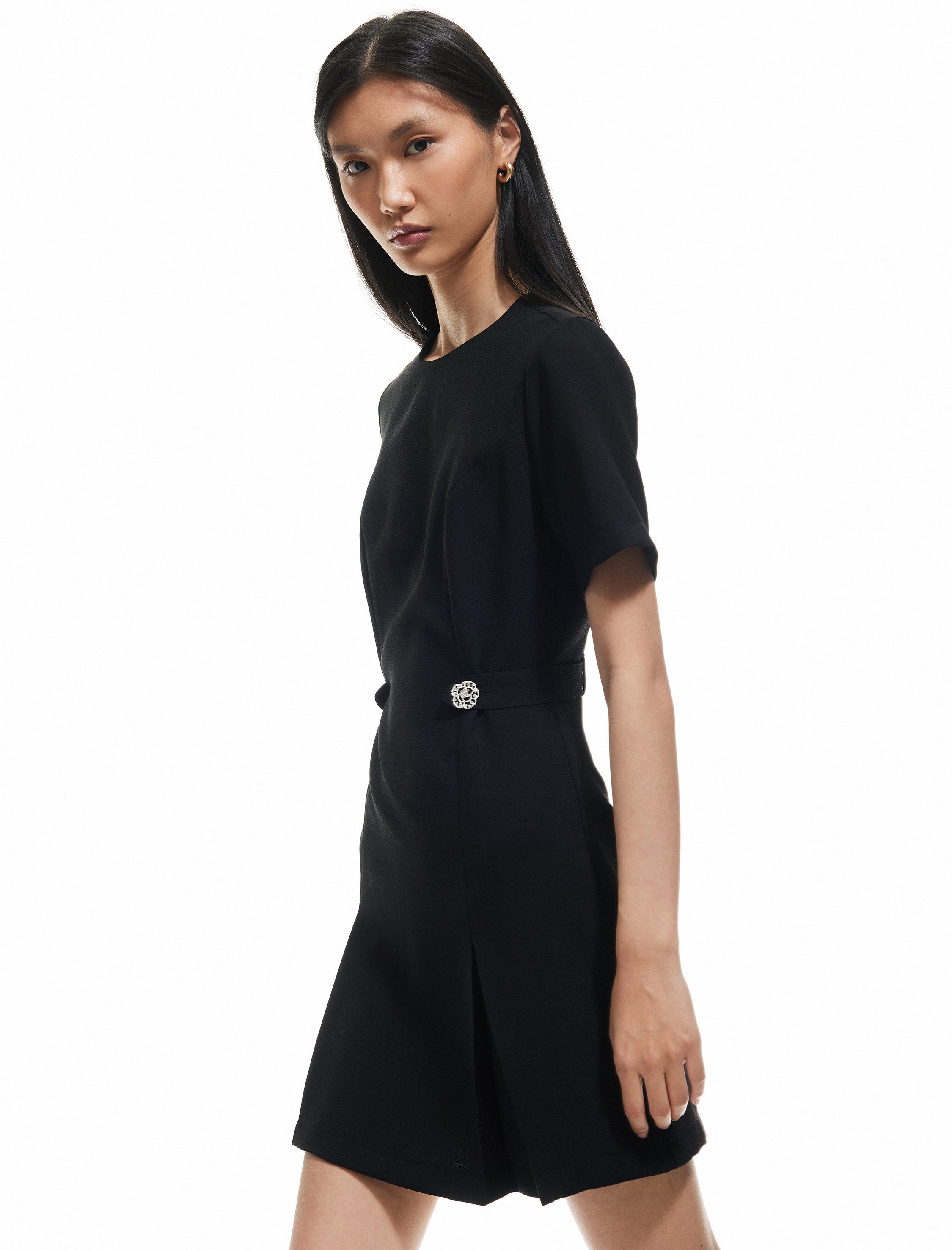 Koton Midikleid Koton A Linie Rundhals-Kleid Mit Knöpfen