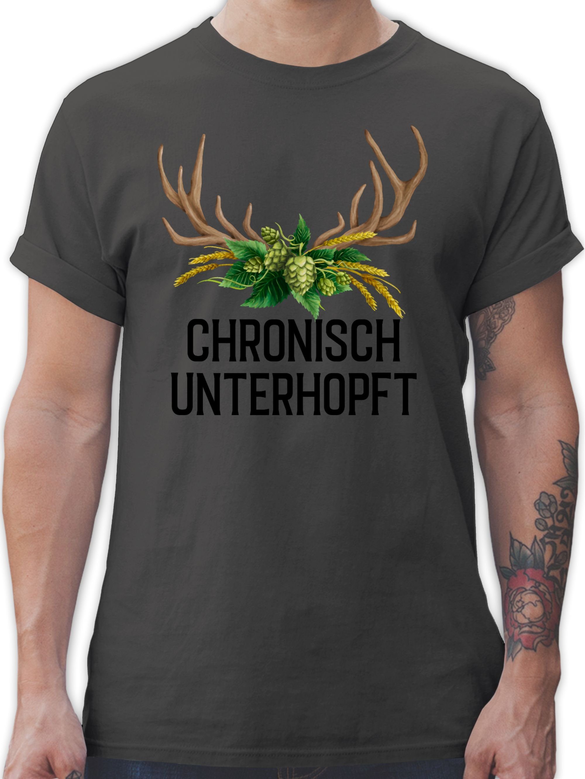 und Chronisch Hirschgeweih Herren Oktoberfest 02 Shirtracer Dunkelgrau für unterhopft Weizen Hopfen T-Shirt Mode -