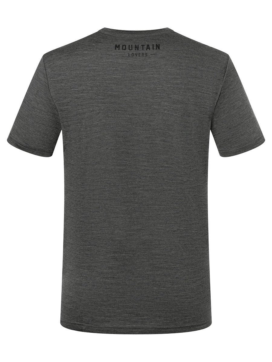 SUPER.NATURAL Print-Shirt Merino MOUNTAIN Grey Black M T-Shirt LOVERS atmungsaktiver Pirate Melange/Jet Merino-Materialmix TEE