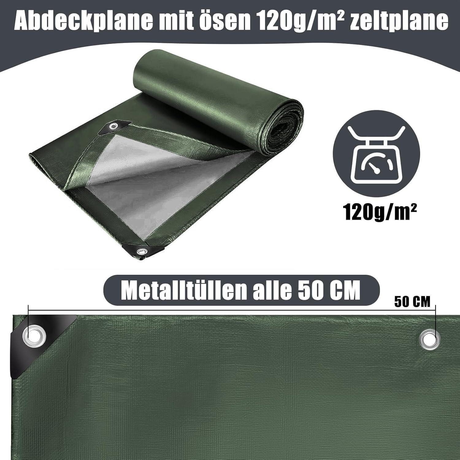 LuxusKollektion Schutzplane Abdeckplane PE Gewebeplane 120g m2 Ösen LKW Grün-silber 3m X 5m
