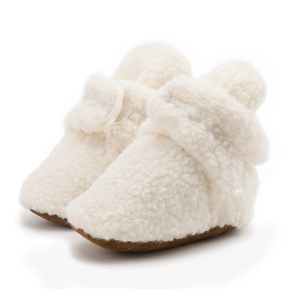 Rouemi Babyschuhe, weiche Krabbelschuhe, warme Fleece-Stiefel aus Koralle Babystiefel weiß