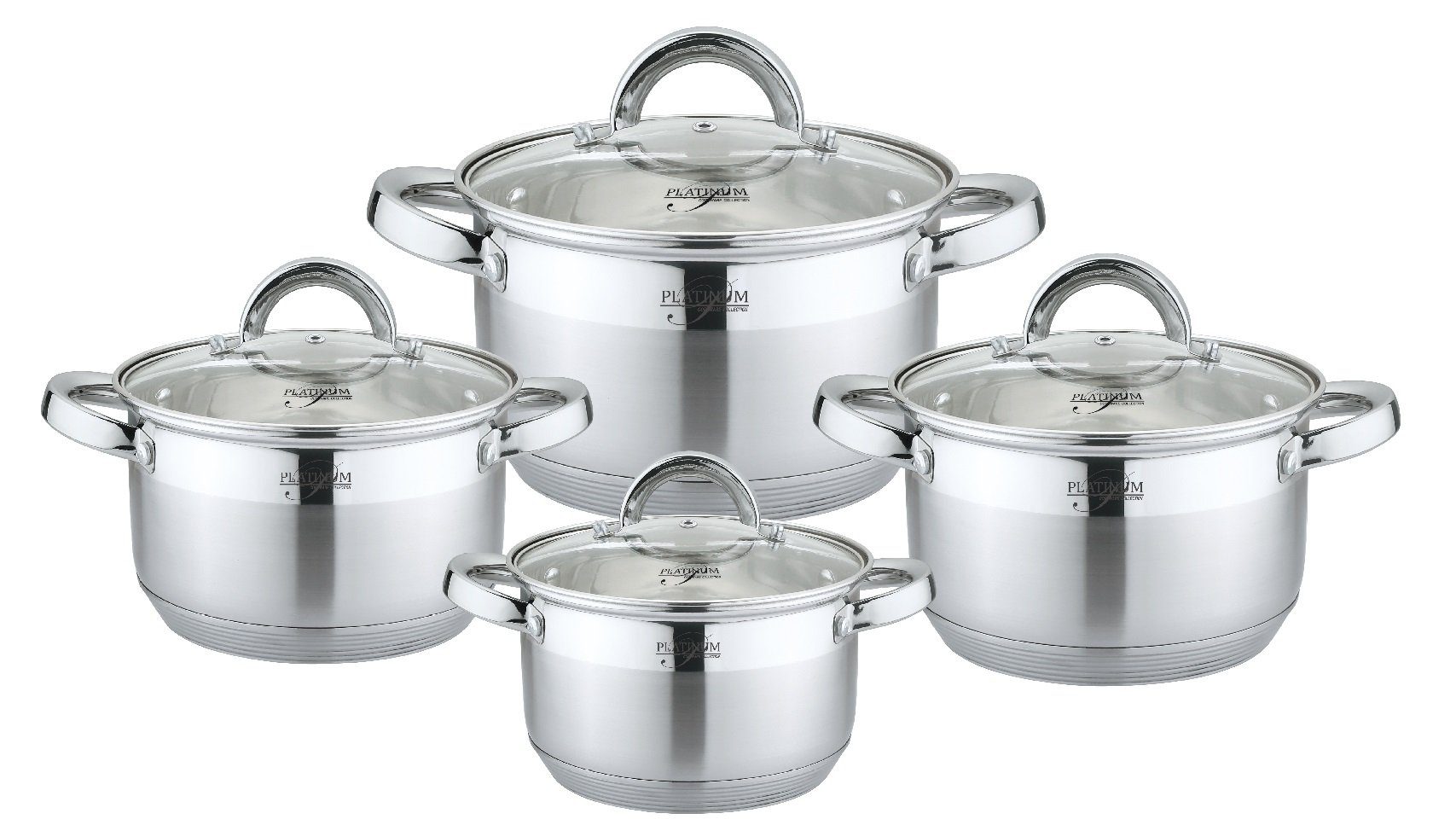 Platinum Topf-Set 8 teilig Edelstahl Kochgeschirr Topfset Glasdeckel 18/10 Edelstahl, (8-tlg)