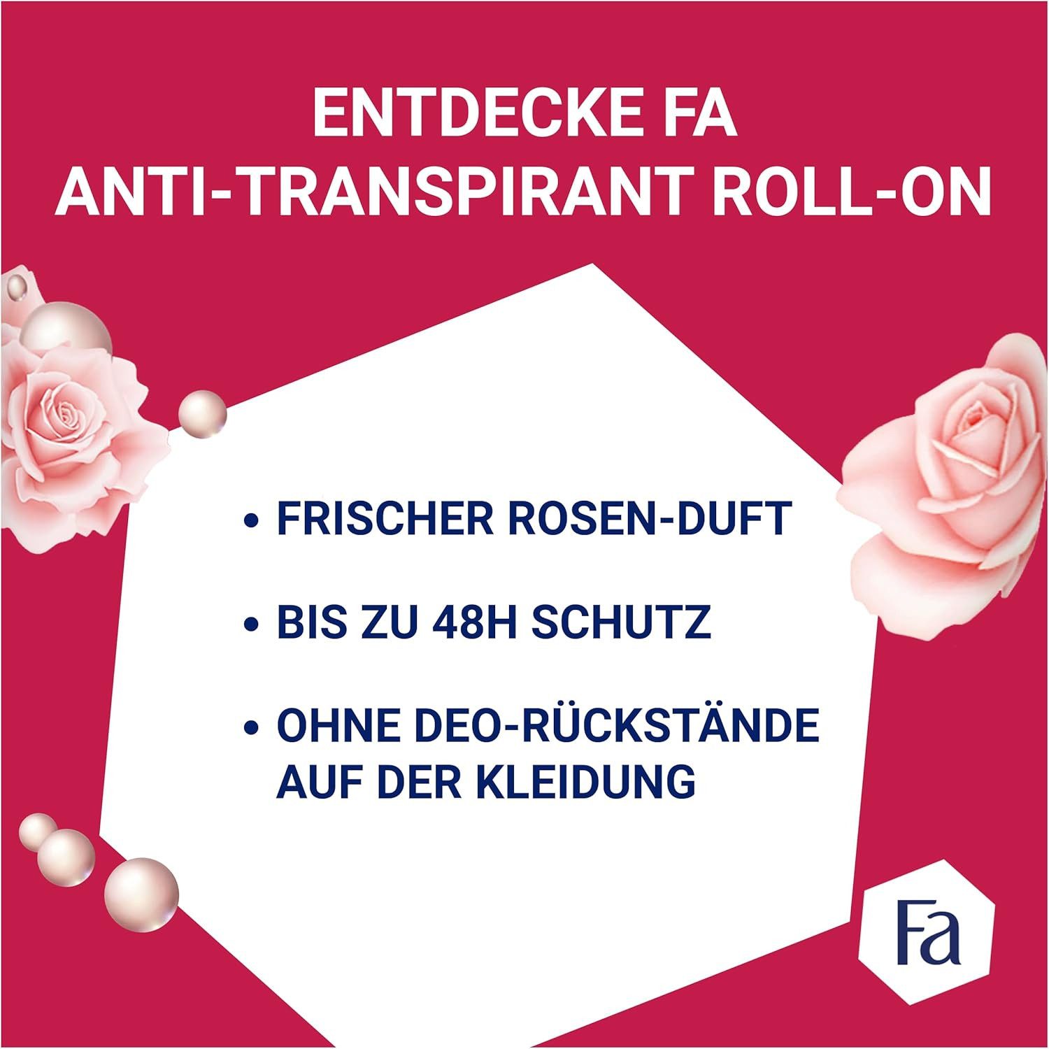 FA Deo-Roller Deo Roll-on Active Pearls, 6x 50 ml, Vorratspack, 6-tlg., bis zu 48h Schutz vor Schweiß und Körpergeruch