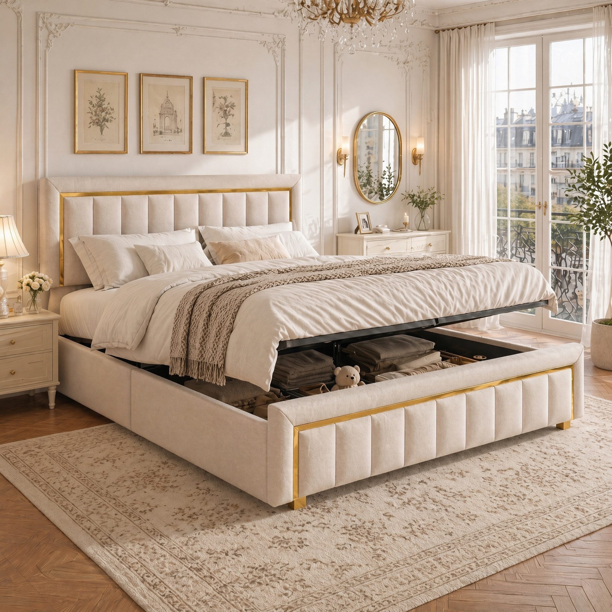 PXloue Stauraumbett Polsterbett Doppelbett, mit bettkasten und Lattenrost,Samtstoff,160x200 cm