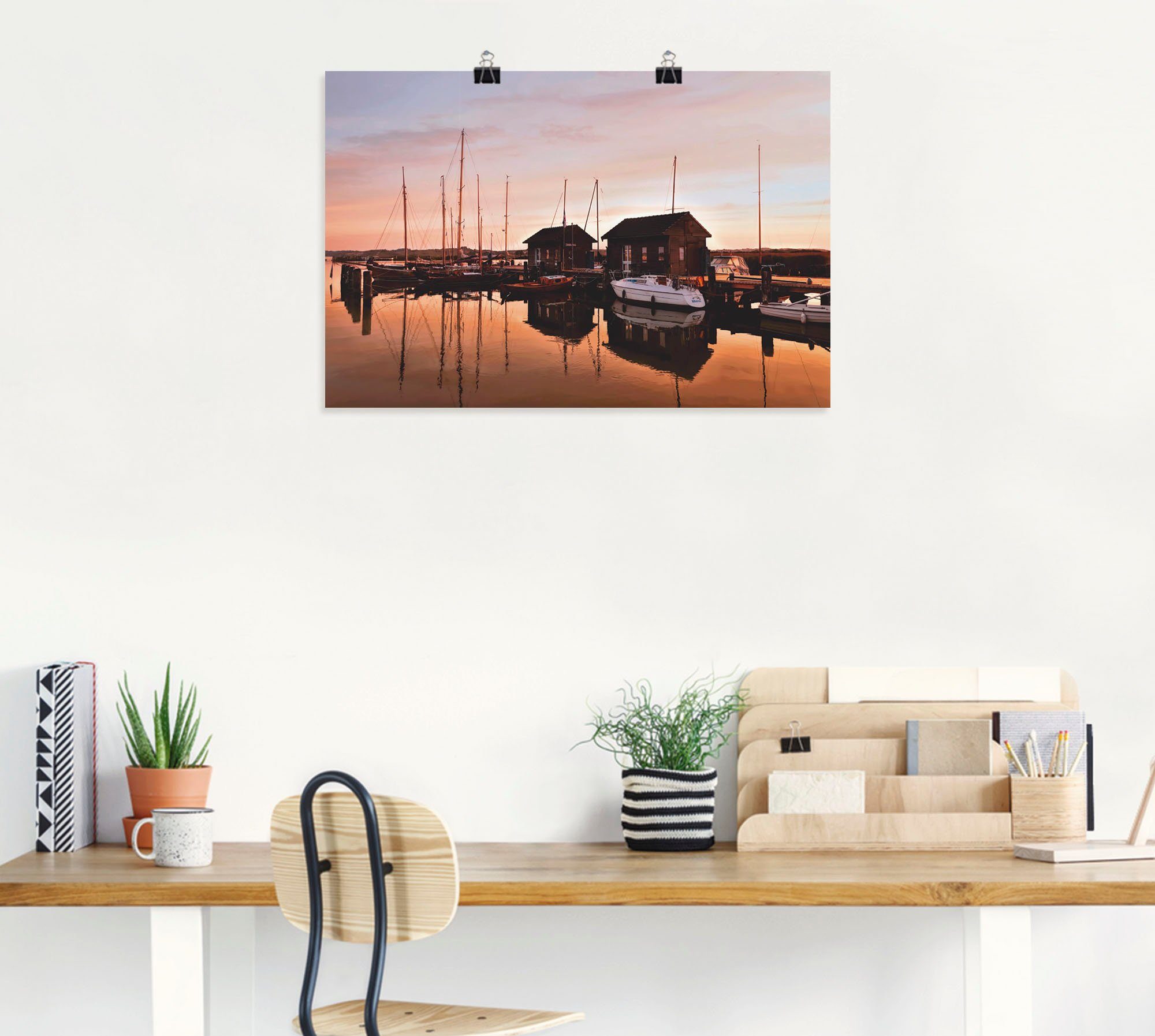 Meer, als Größen oder versch. Artland (1 Sonnenuntergang Leinwandbild, Wandaufkleber Poster Wandbild in Schiffe St), & Hafen Alubild, Boote