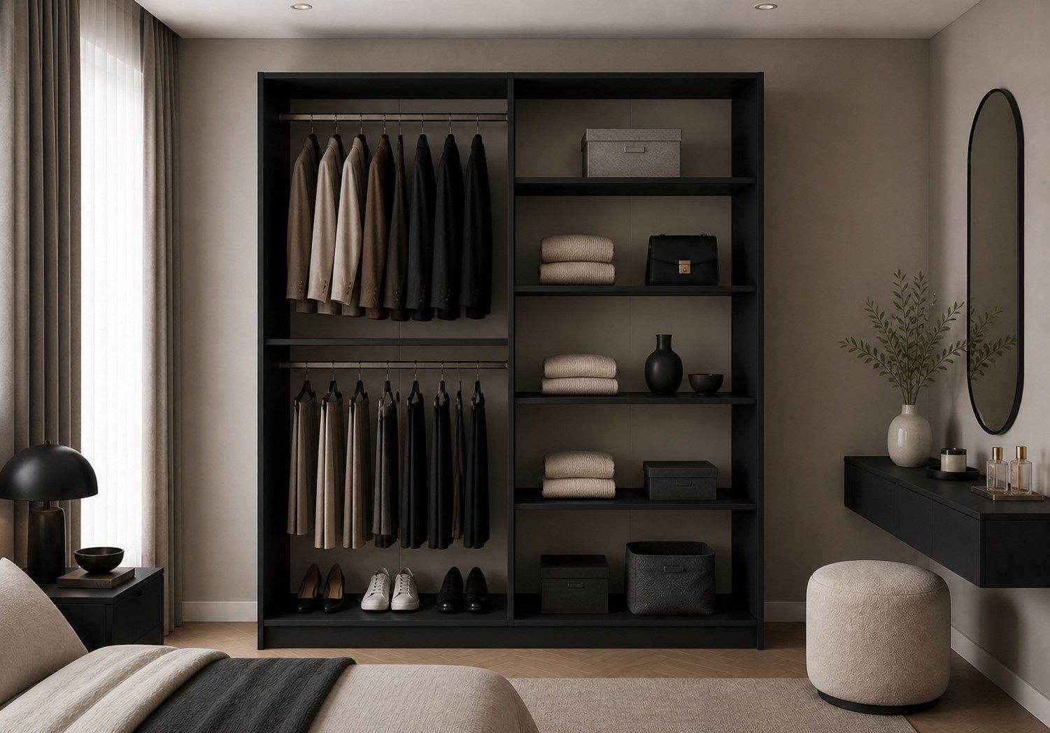 MOEBLO Drehtürenschrank Glamy 4D (Moderner 4-türiger Kleiderschrank mit viel Stauraum, Einlegeböden – Ideal für Schlafzimmer, Ankleidezimmer oder Jugendzimmer, Schrank Garderobe Drehtürenschrank) (BxHxT): 200 cm x 210 cm x 57 cm