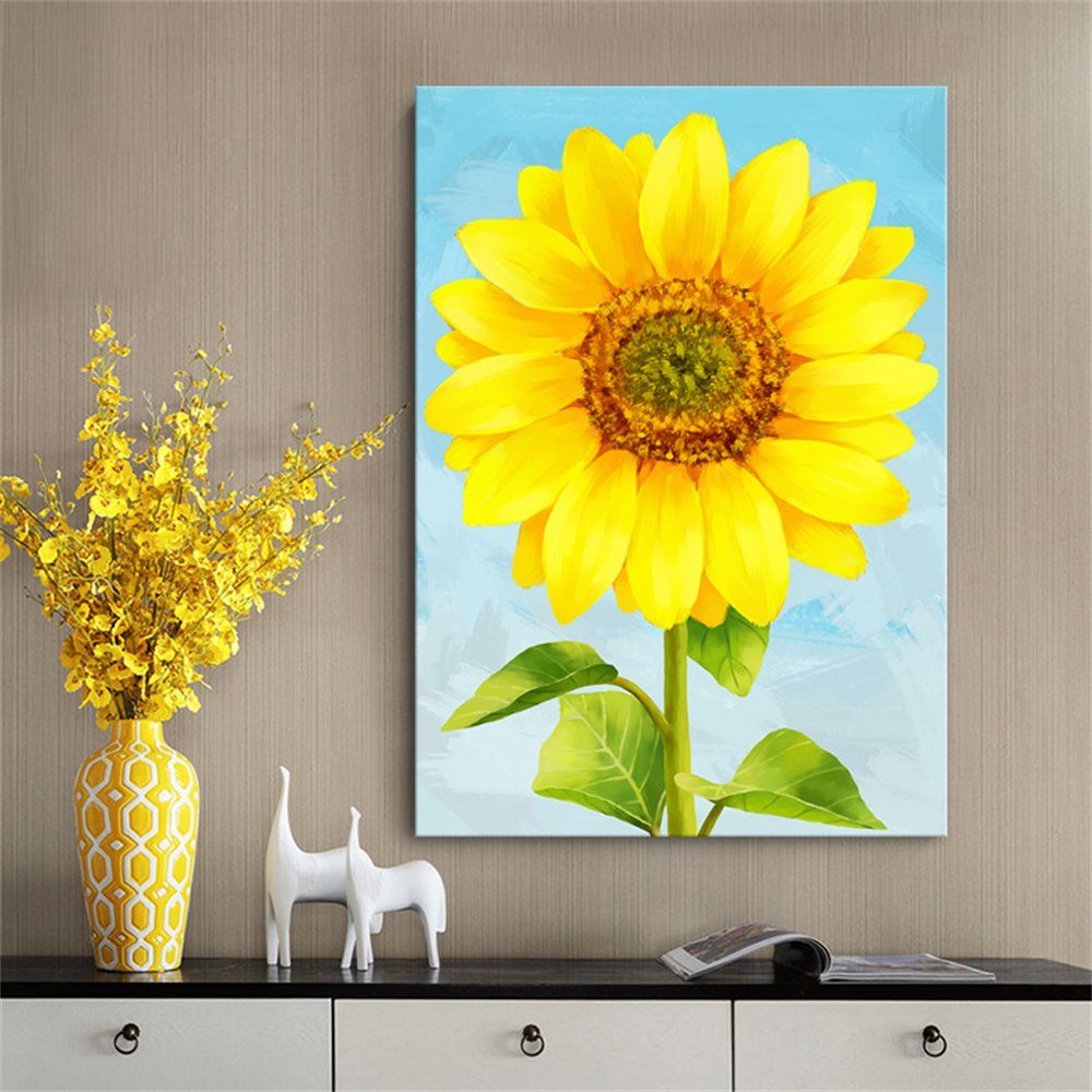 Rouemi Kunstdruck Blume Malerei, Sonnenblume dekorative Leinwandbilder, Wanddekoration, (30×40cm), Aufhängefertig