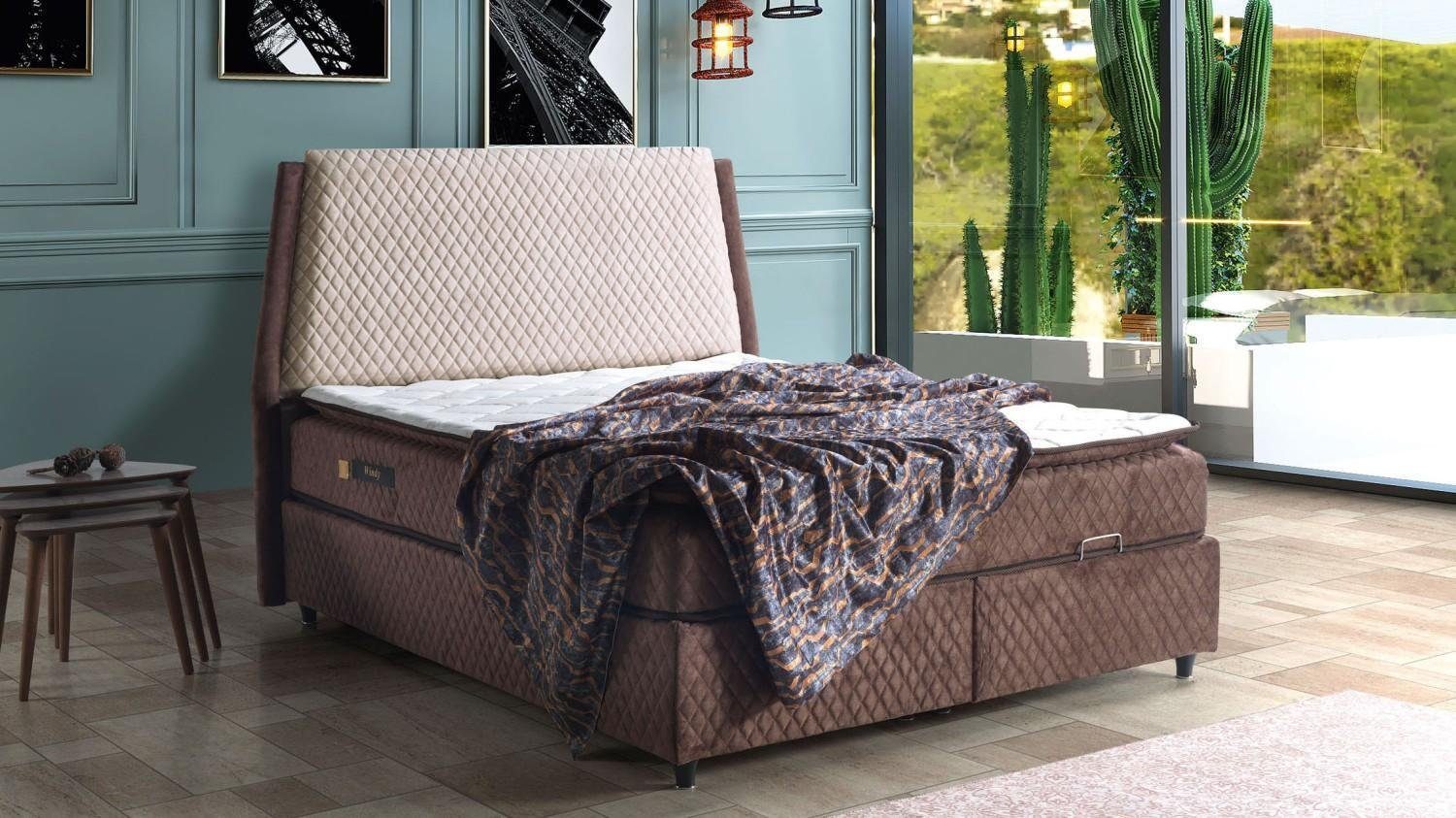 JVmoebel Bett Bett Design Betten Luxus Betten Polster Schlafzimmer Möbel Boxspring (Bett), Made In Europe