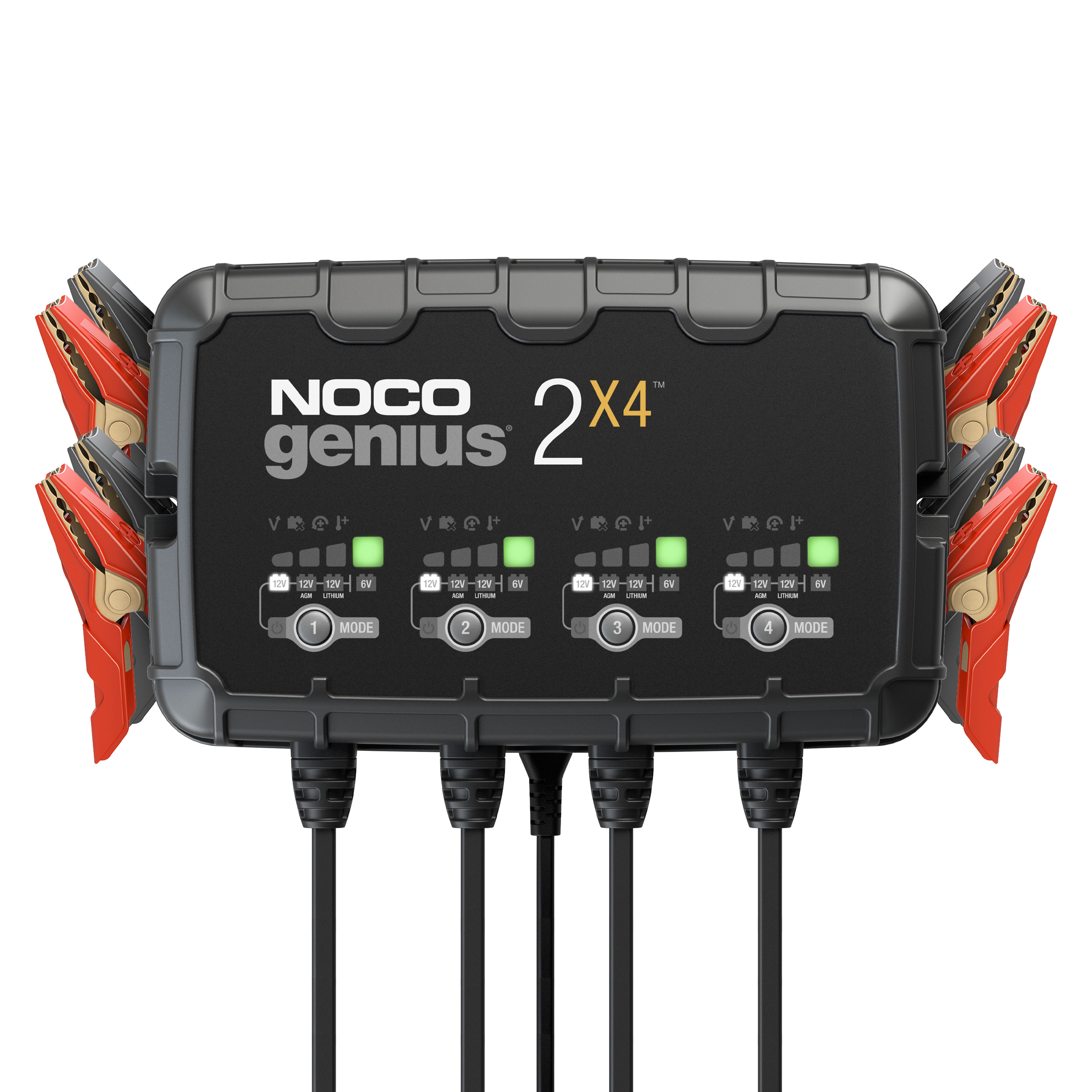 Noco NOCO GENIUS2X4 6V/12V 8A Batterieladegerät Autobatterie-Ladegerät (Packung, Umfangreiches Zubehör enthalten, 4-Bank-Laden mit 2 A pro Bank für bis zu 4 Batterie)