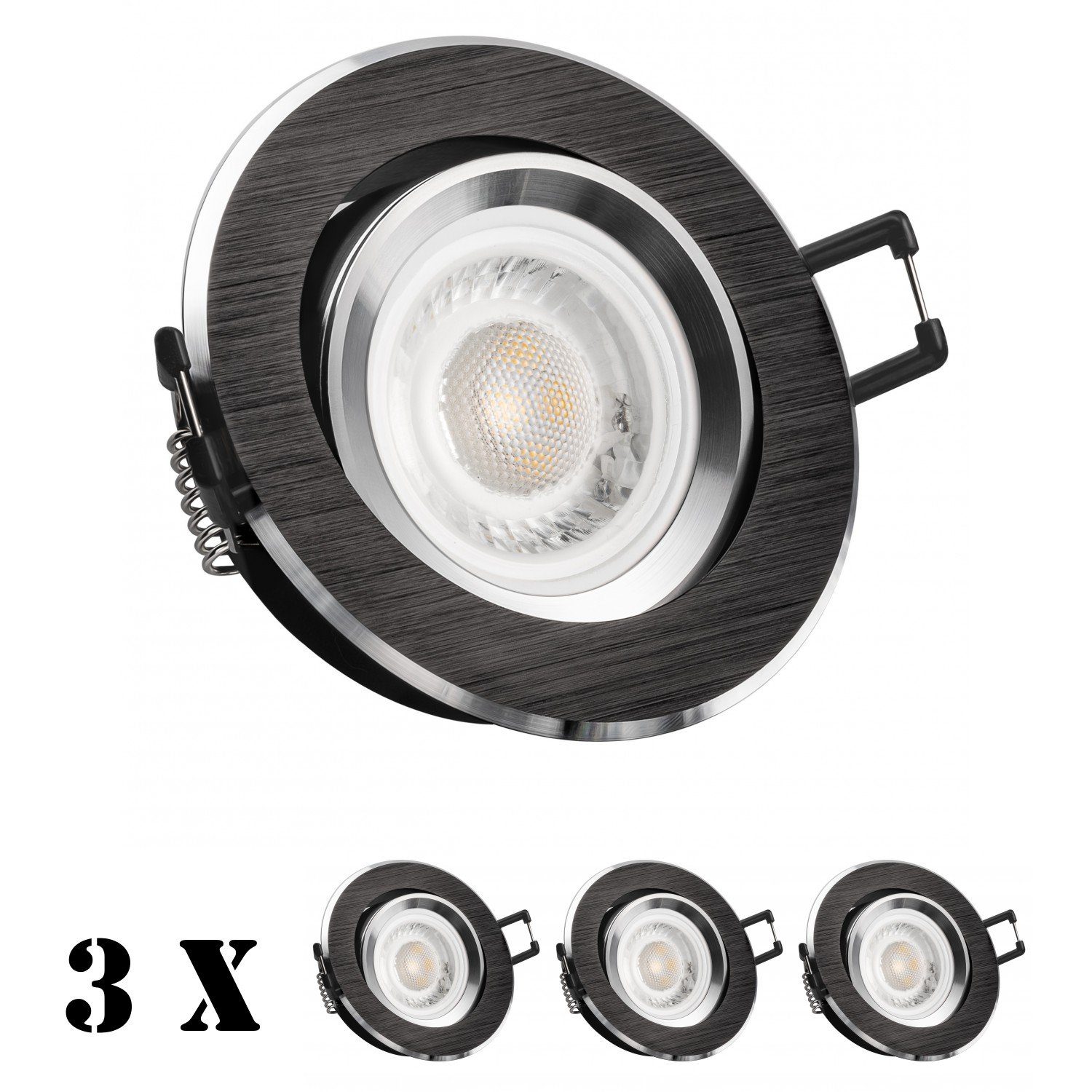 extra flach Set 5W LED LEDANDO mit Einbaustrahler schwarz 3er LED Leuchtmittel in Einbaustrahler
