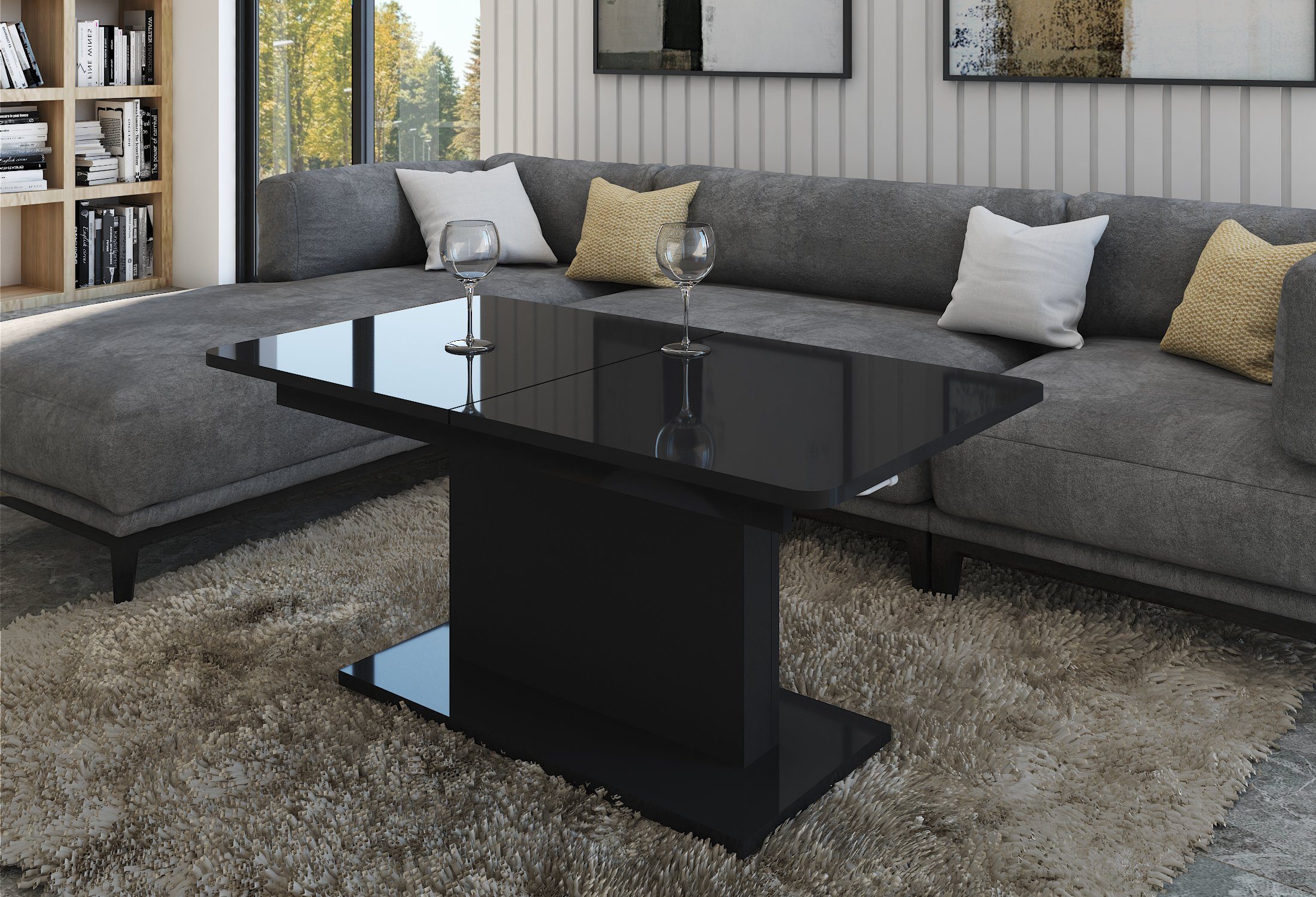 designimpex Couchtisch DC-1 Schwarz Hochglanz stufenlos günstig online kaufen