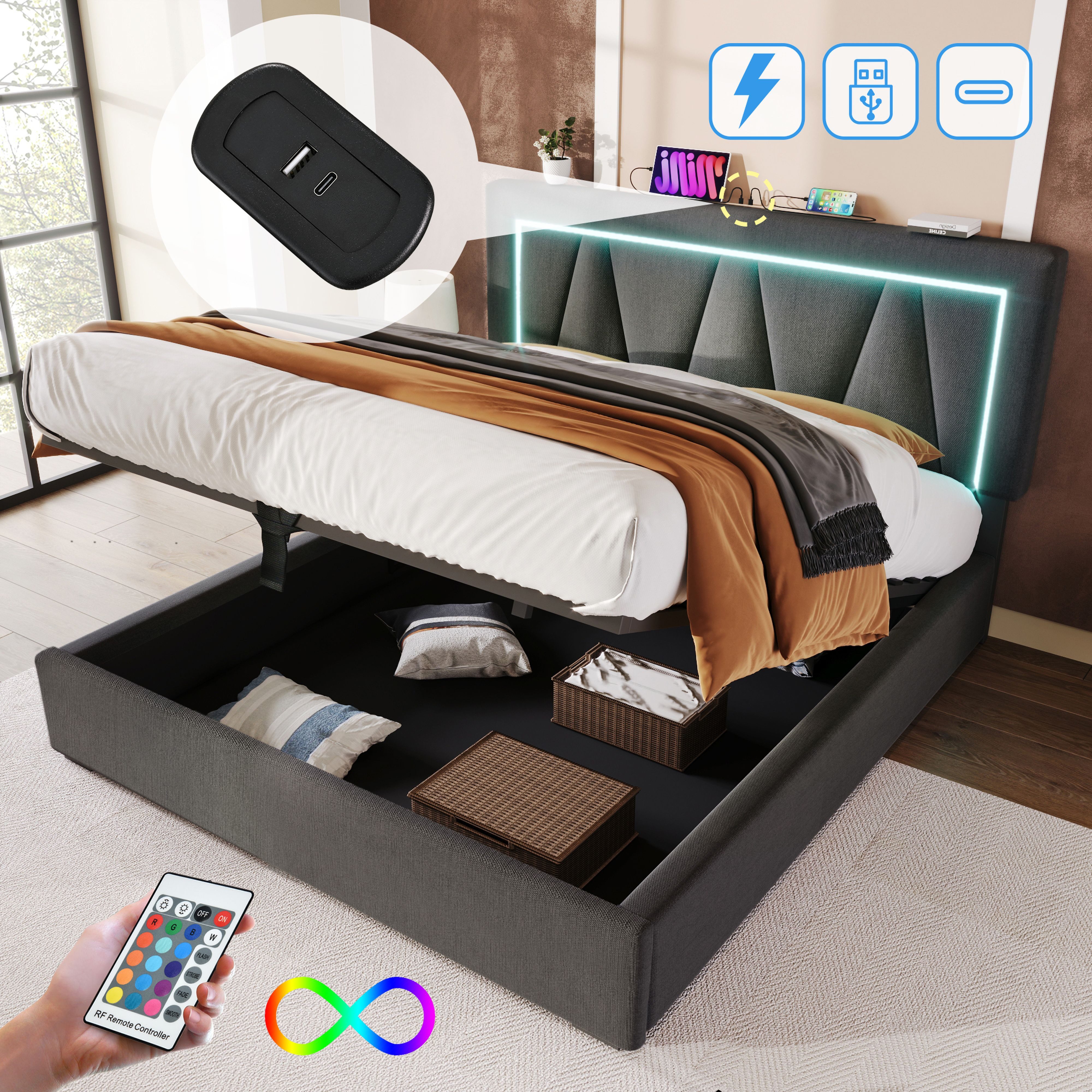BlingBin Boxspringbett Stauraumbett Polsterbett (1-St., Funktionsbett günstig online kaufen