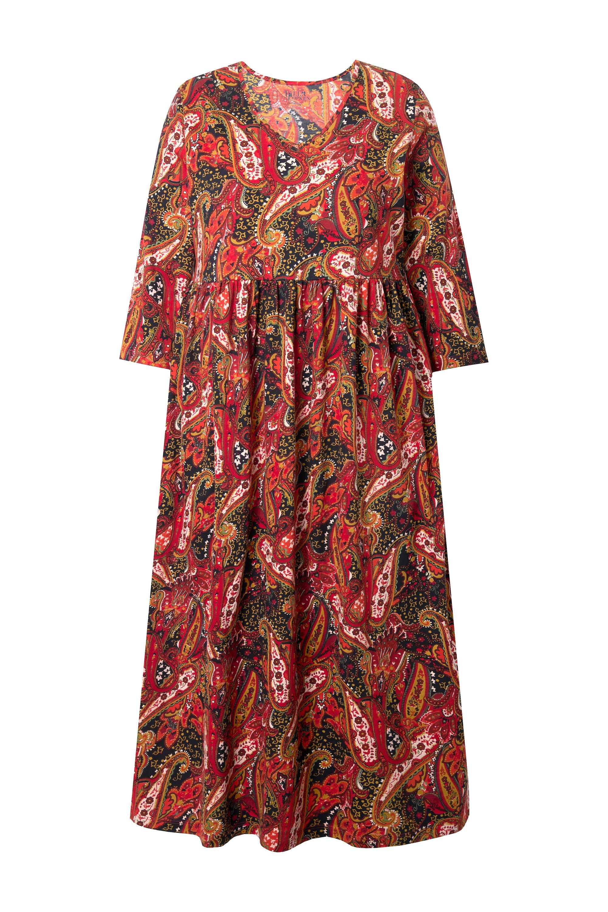 Ulla Popken Maxikleid Jersey-Maxikleid Paisley A-Linie V-Ausschnitt günstig online kaufen