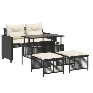 vidaXL Loungesofa 4-tlg. Garten-Sofagarnitur mit Kissen Schwarz Poly Rattan Glas, 4 Teile