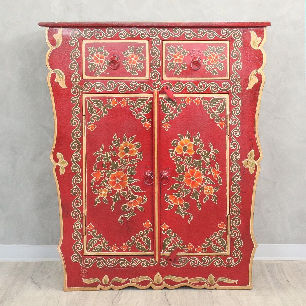 Oriental Galerie Mehrzweckschrank Blumen Wandschrank Methok Rot 90 cm Handarbeit | Mehrzweckschränke