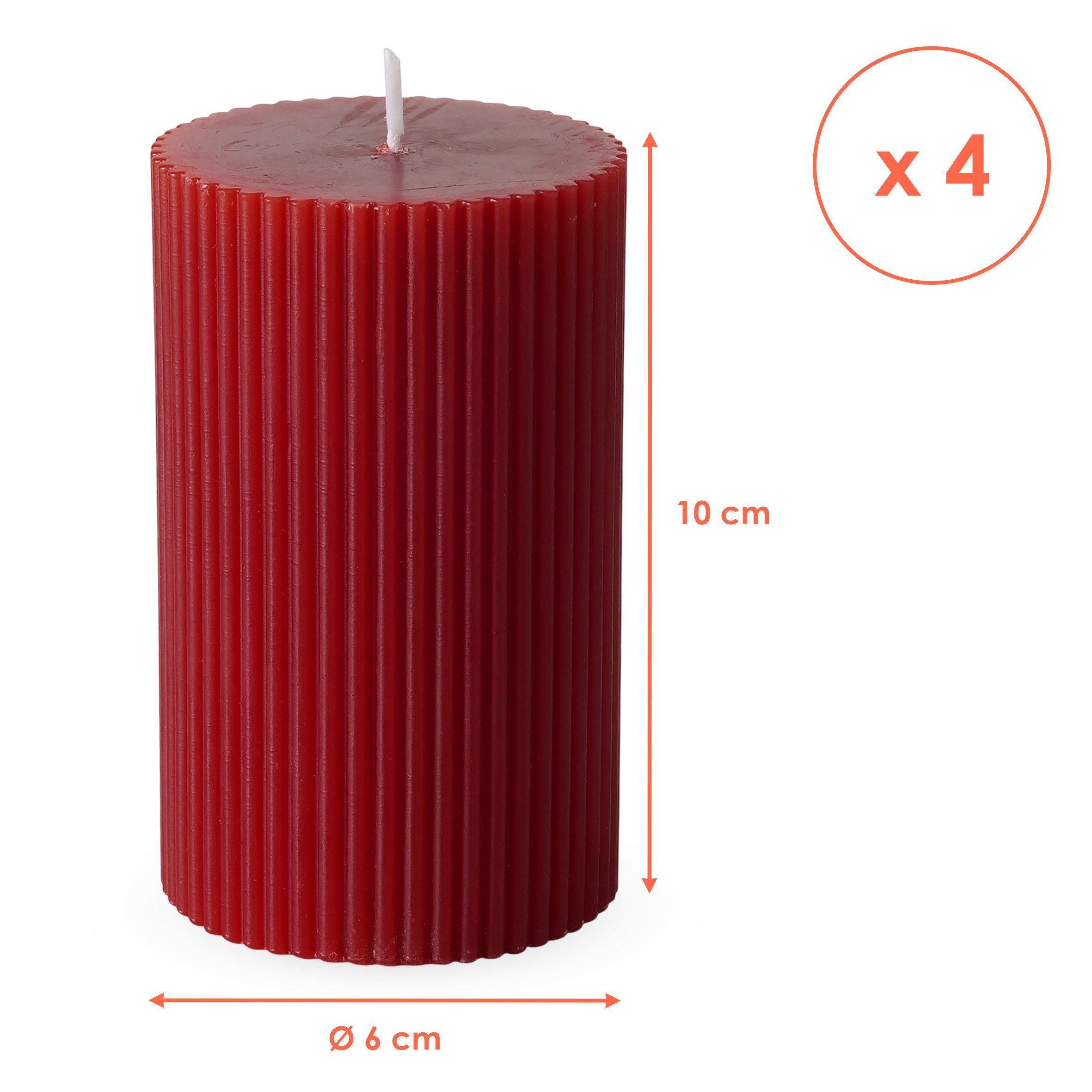 Spetebo Stumpenkerze geriffelt im 4er Set - 10 x 6 cm (Anzahl, 1-tlg., Stüc günstig online kaufen