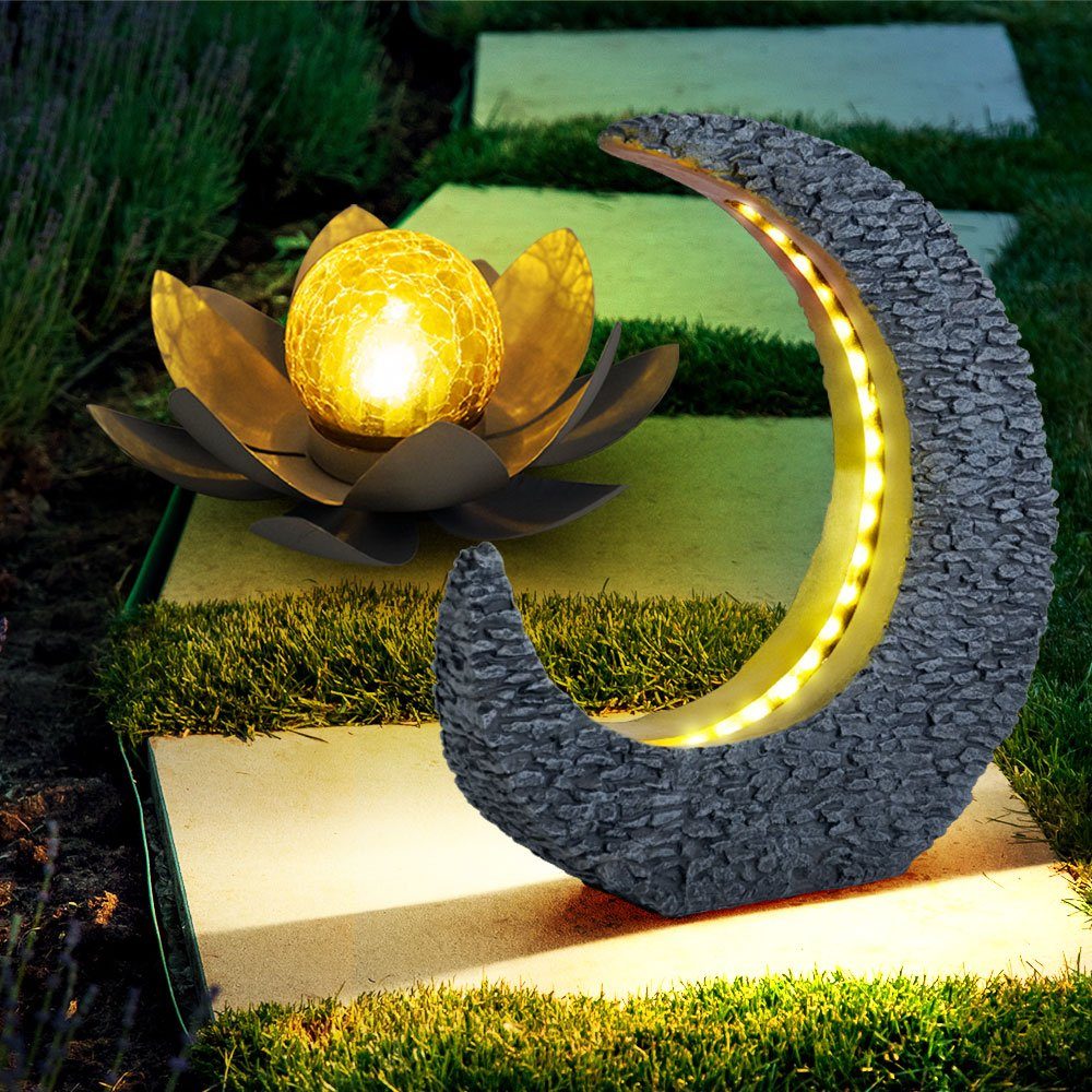 etc-shop LED Solarleuchte, fest LED-Leuchtmittel Warmweiß, für Außen Lotosblume Gartendeko verbaut, Solarlampen
