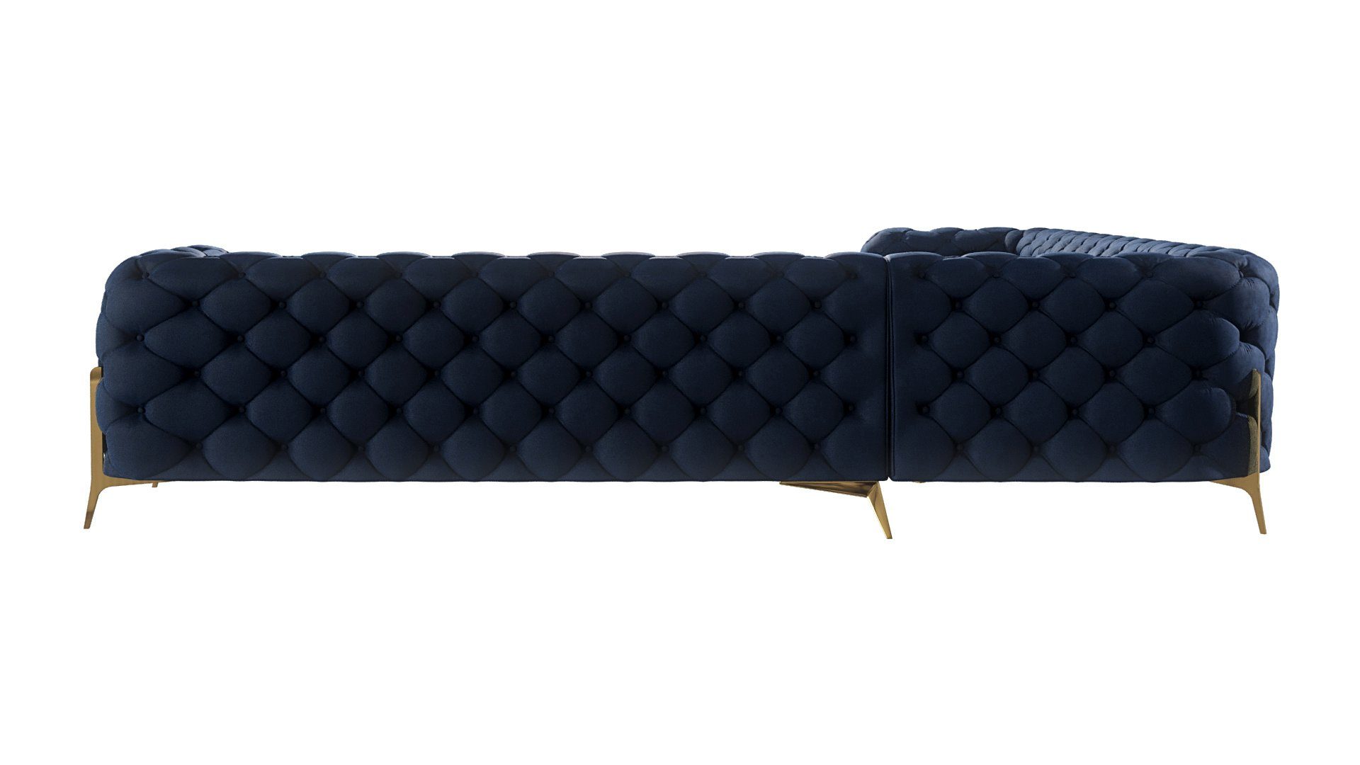 S-Style Möbel Ecksofa Chesterfield Goldene mit mit Marineblau Wellenfederung Ashley Füßen, Metall