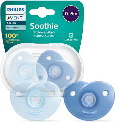 Philips AVENT Schnuller Soothie 0-6m SCF099, kiefergerecht geformter Sauger aus Silikon, inkl. Sterilisationsbox