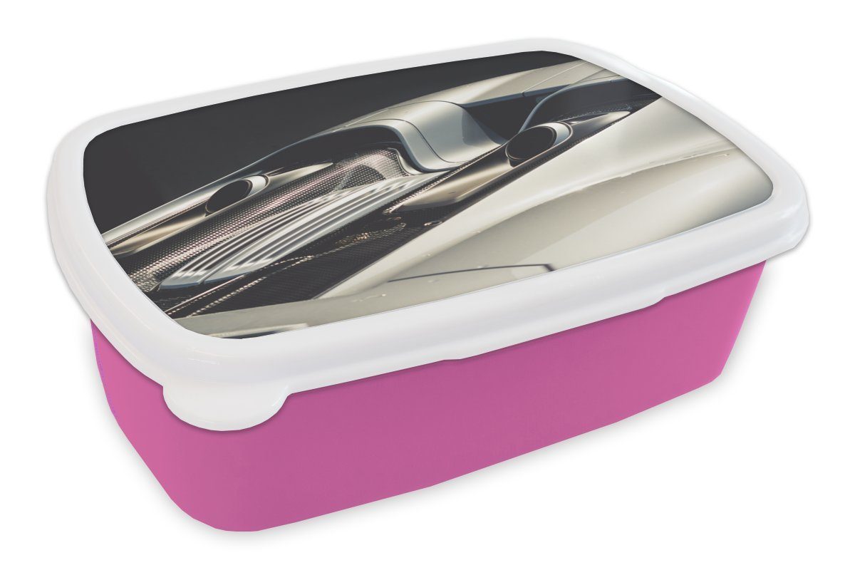 MuchoWow Lunchbox Auto - Porsche - (2-tlg), Erwachsene, Mädchen, Kunststoff, Auspuff, Snackbox, Kinder, rosa für Brotbox Brotdose Kunststoff