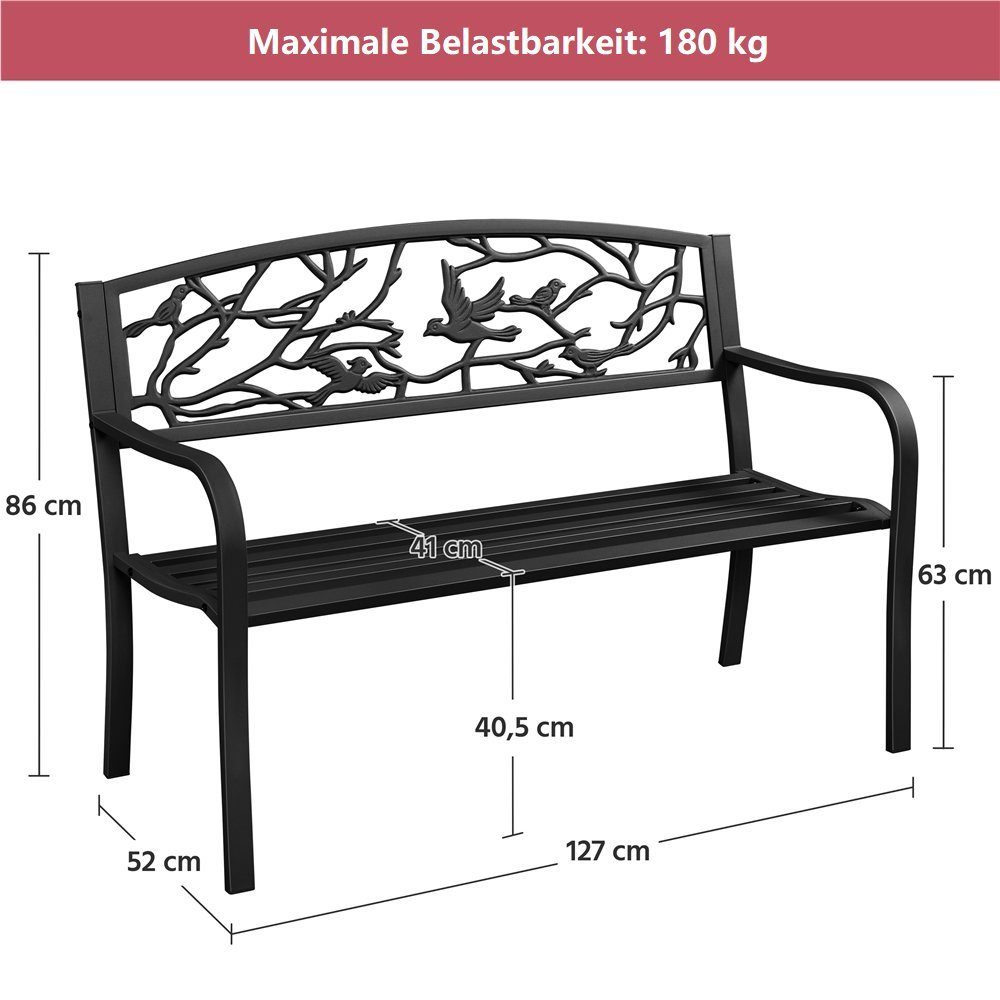 Yaheetech Gartenbank aus Pulverbeschichtetem Metall mit Vogelmuster im Vintage-Stil, 3-Sitzer-Metallbank für Garten/Terrasse/Balkon – Bild 5 von 5