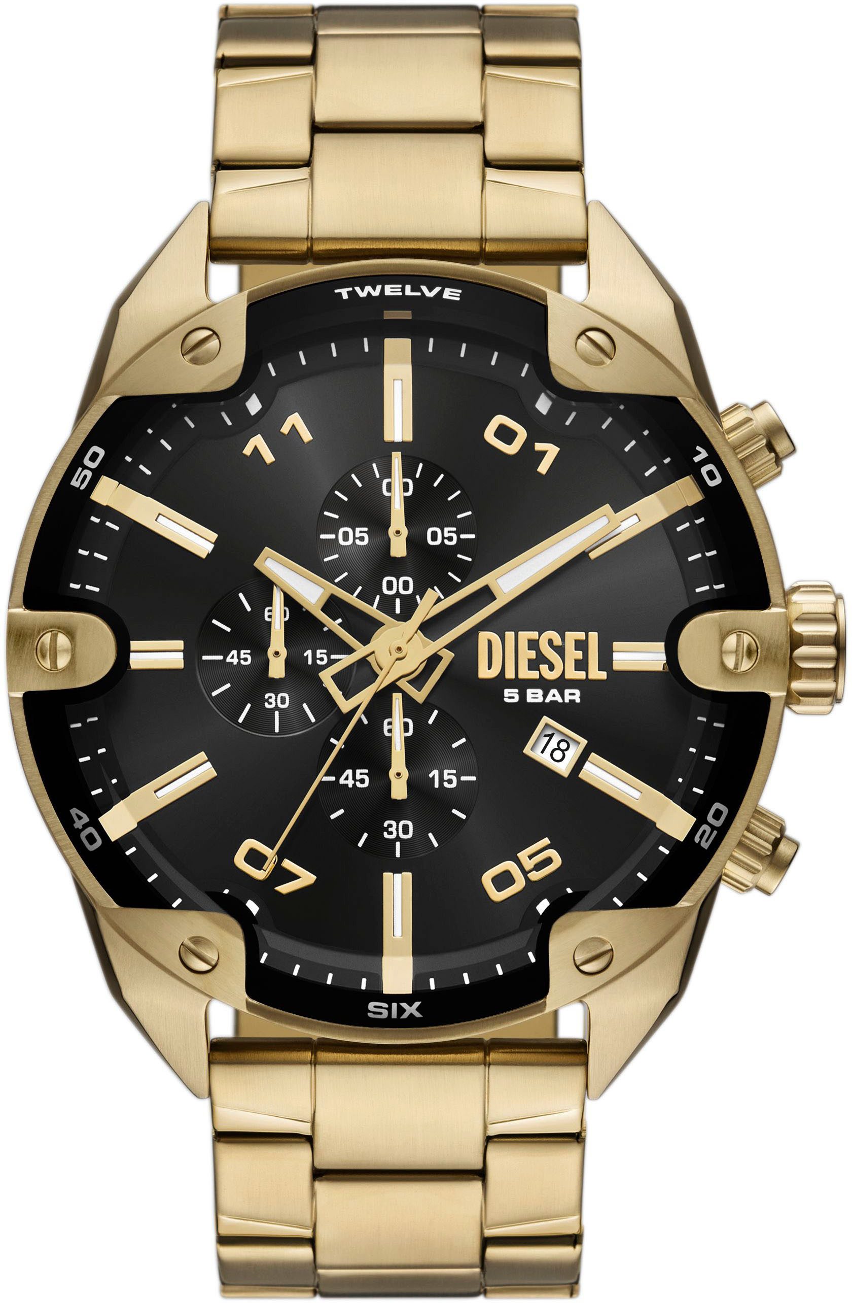 Diesel Chronograph Spiked DZ4678, Quarzuhr, Armbanduhr, Herrenuhr, Edelstahlarmband, Stoppfunktion