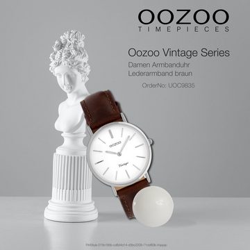 OOZOO Quarzuhr Oozoo Damen Armbanduhr braun, (Analoguhr), Damenuhr rund, mittel (ca. 32mm), Lederarmband braun, Fashion