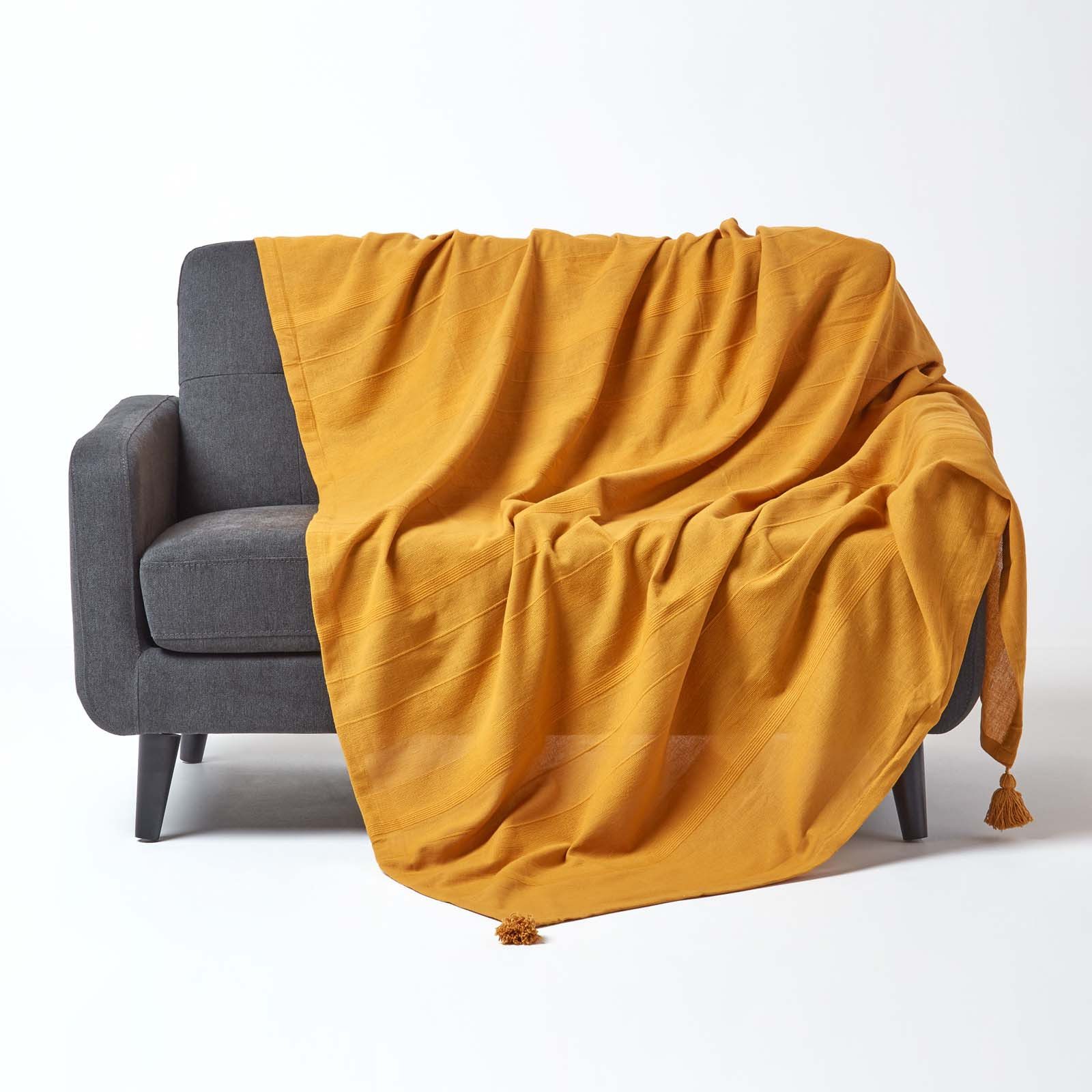 Plaid Tagesdecke Rajput, 100% Baumwolle, senfgelb, günstig online kaufen