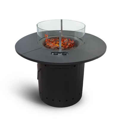 Meateor Feuertisch »Feuertisch Ambiente mit 2 Gasbrennern, runde Feuerstelle«, (Pack, Regenschutzhaube, Lavasteine), round fireplace