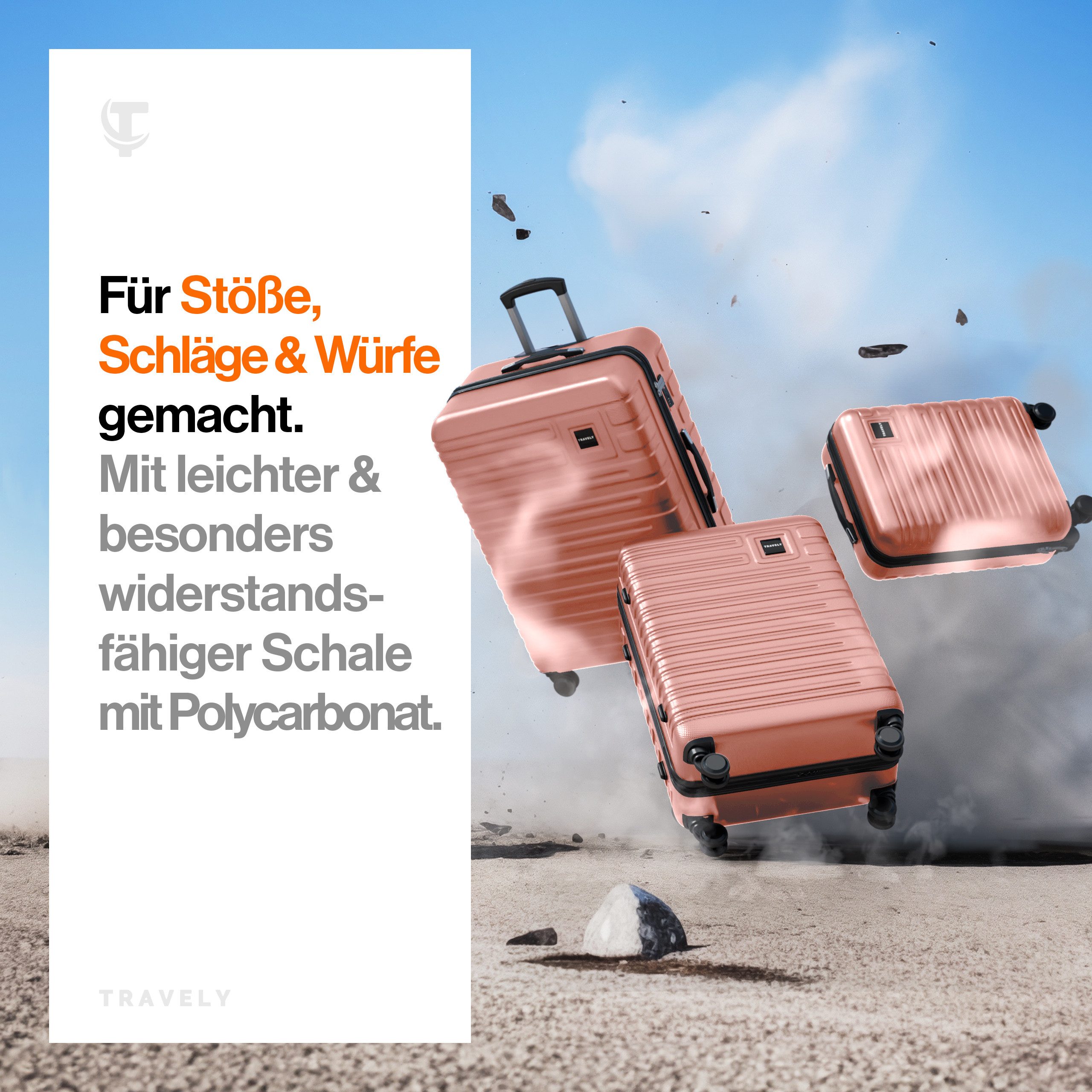 Travely Koffer Polycarbonat Koffer Set - 3 teiliges Kofferset, XL + L + M, 4 Rollen, Designed in Germany, austauschbare Griffe und Rollen – Bild 2 von 5