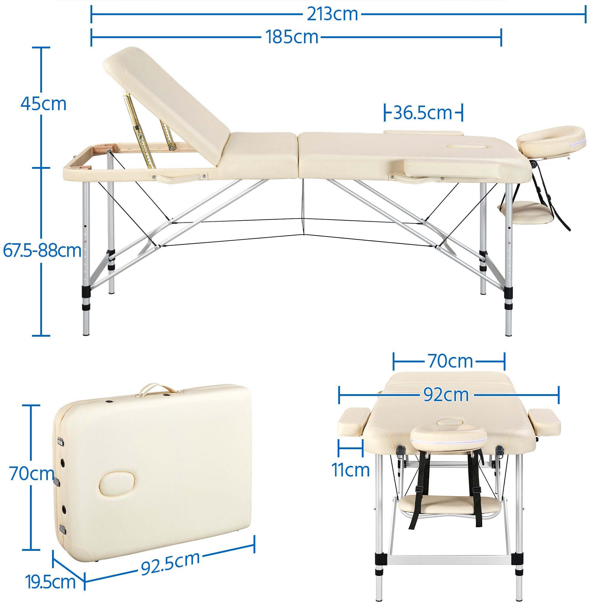 Yaheetech Massageliege, klappbar höhenverstellbar Aluminiumfüße