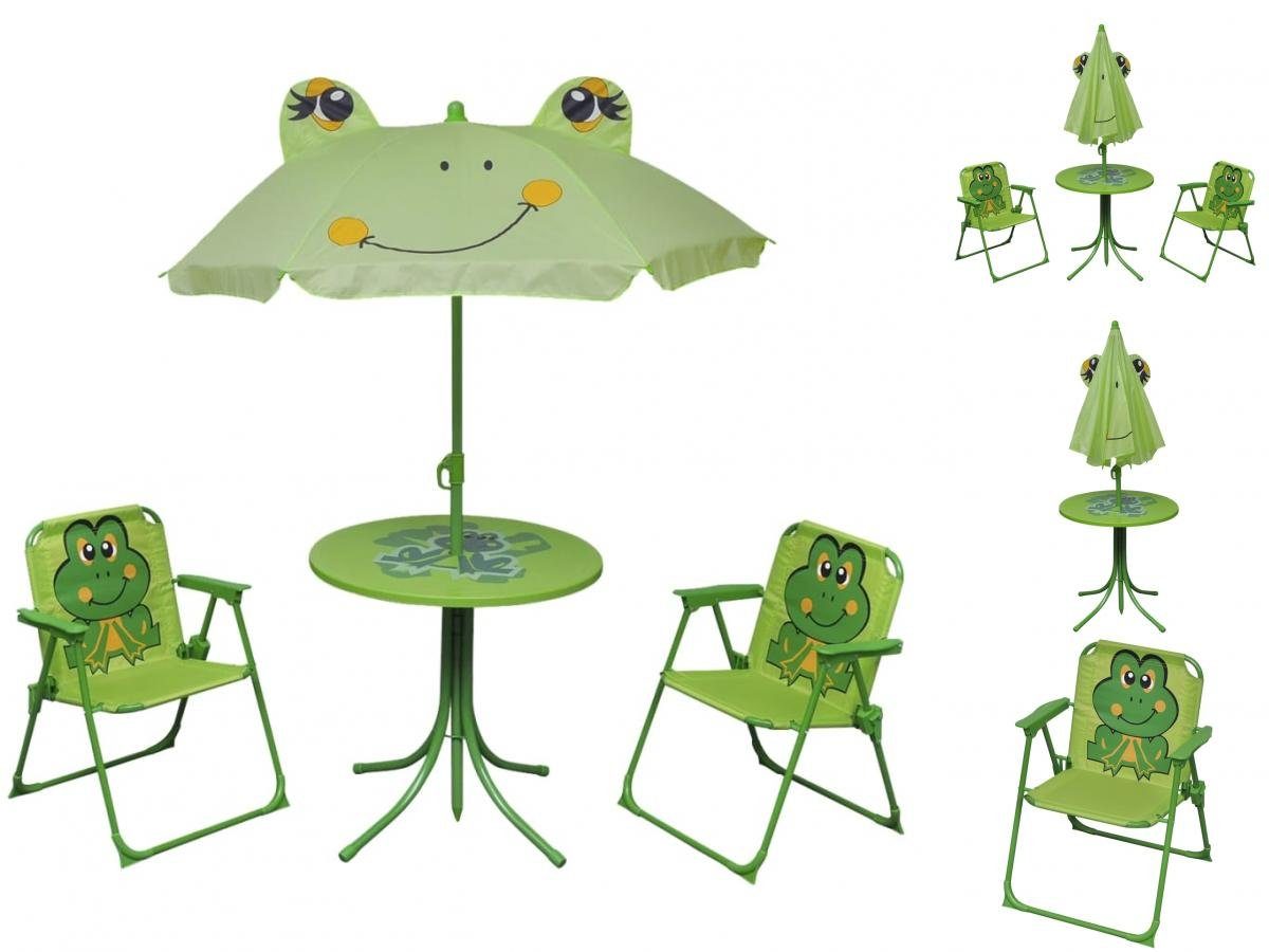 vidaXL Garten-Essgruppe 3-tlg Garten-Bistro-Set für Kinder mit Sonnenschirm Grün Sitzgruppe Se