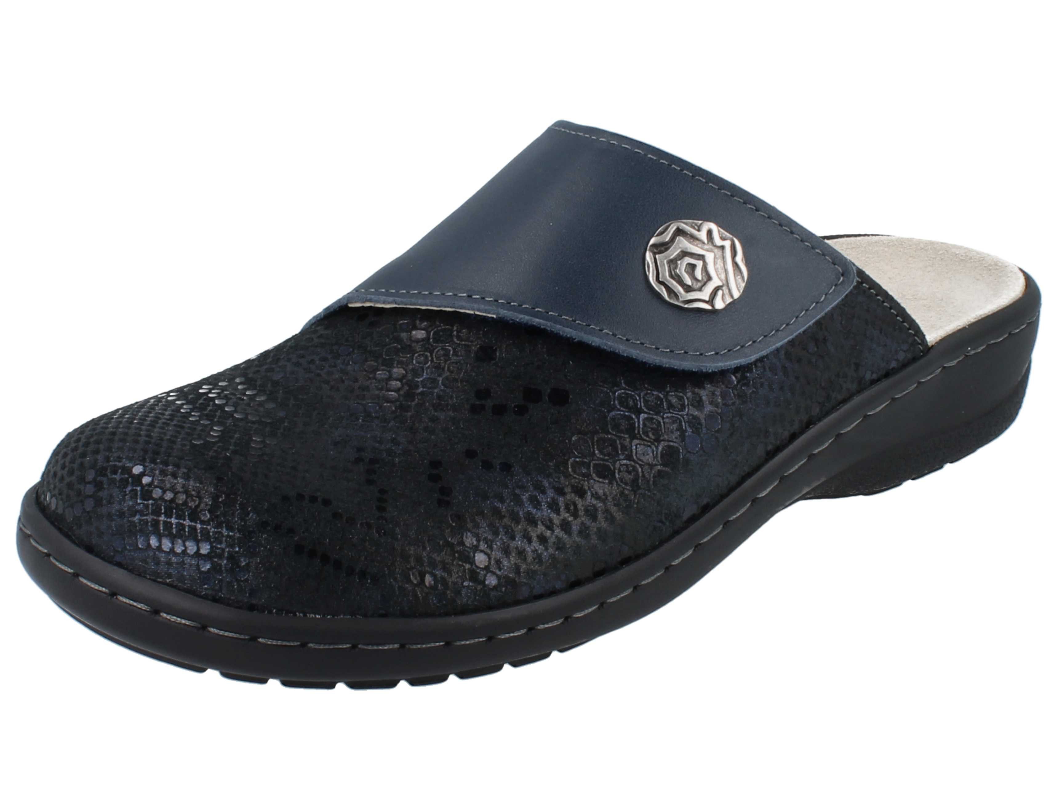 Longo LONGO Damen Clogs blau Lederkombination - Größe: 37 Clog Wechselfußbett