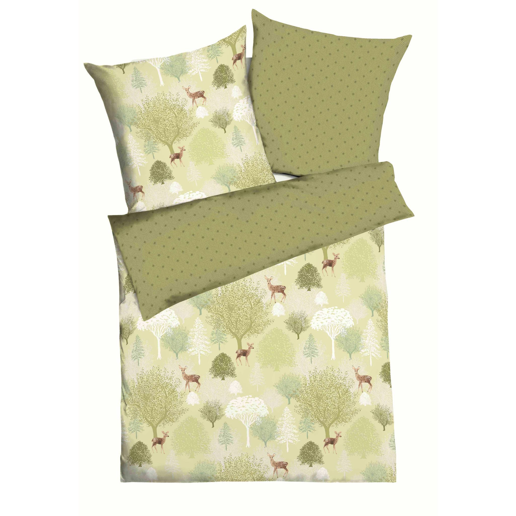 Kaeppel Wendebettwäsche 135x200cm Autumn Spring Rehe Hellgrün, Biber, 2 tei günstig online kaufen
