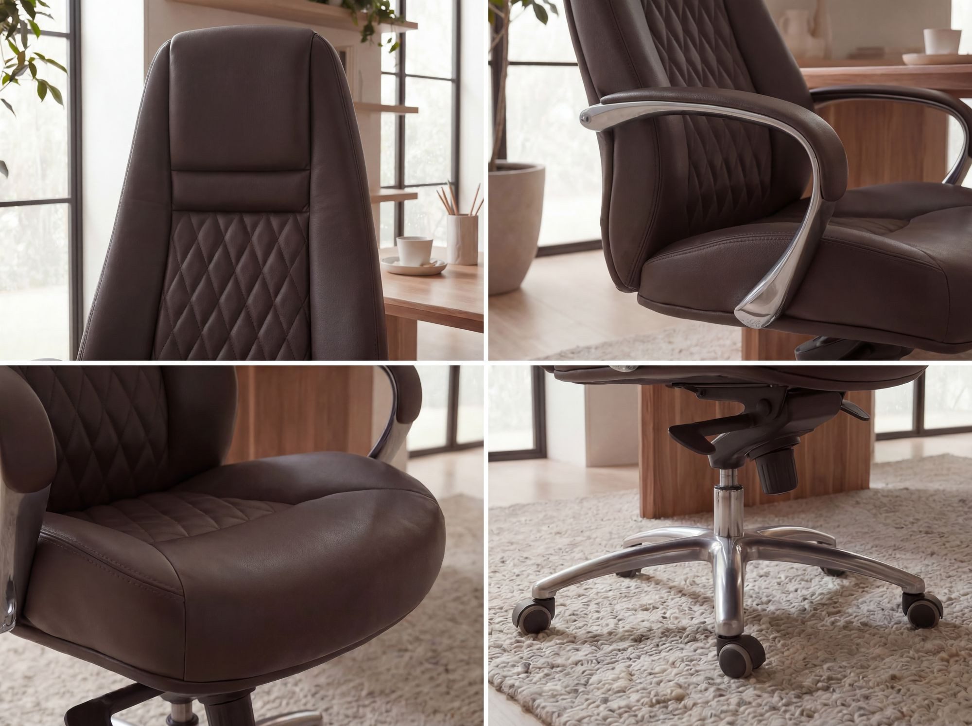 FineBuy AUSTIN Bürostuhl Echtleder Schreibtischstuhl ergonomisch Chefsessel edel Drehstuhl höhenverstellbar – Bild 4 von 5