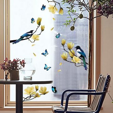 SOTOR Fensterbild 2 set Statische Fensteraufkleber,Frühlingsblume,Vogel,Schmetterling, elektrostatische Aufkleber, ohne Spuren zu hinterlassen