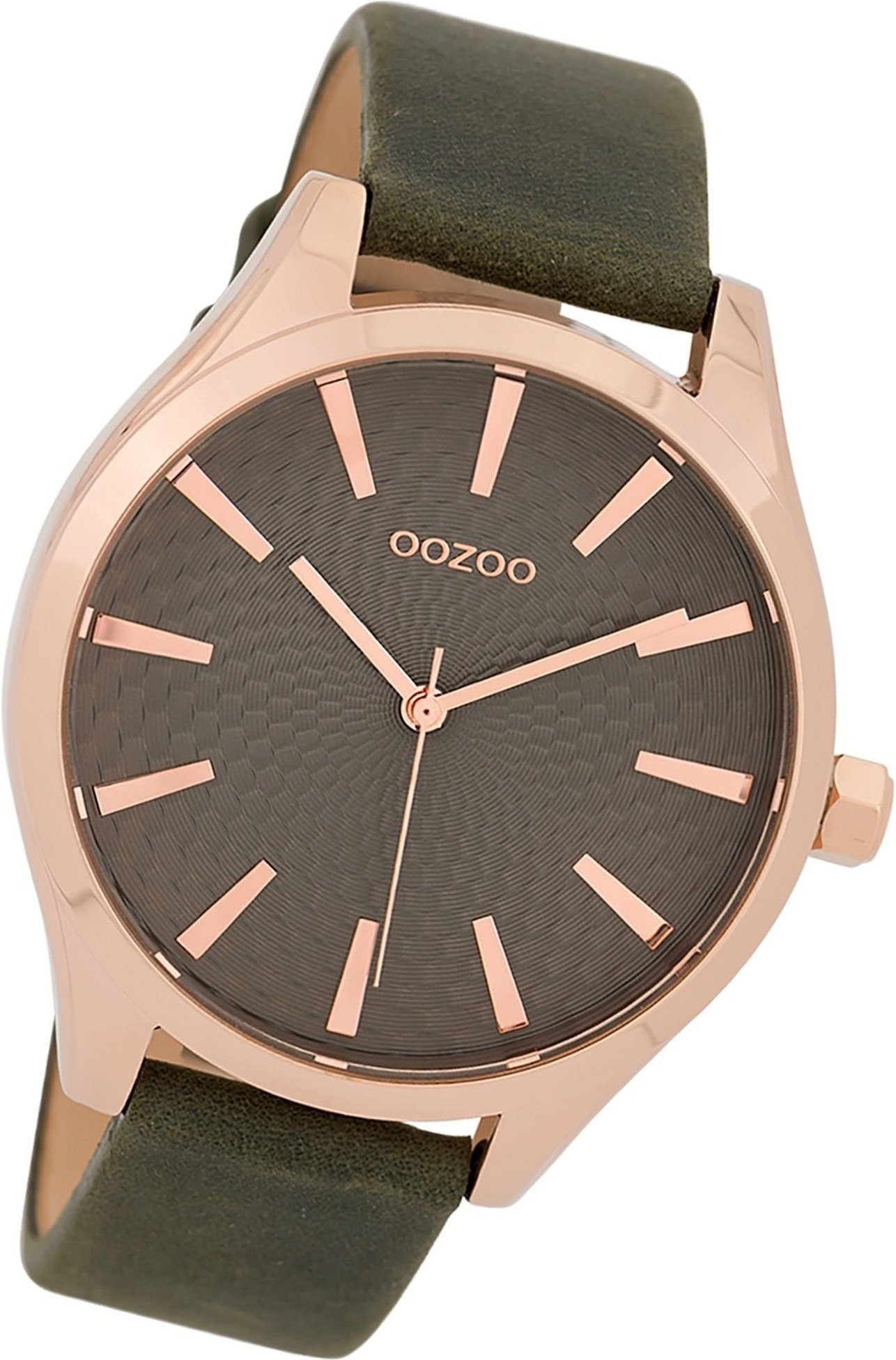 OOZOO Quarzuhr Oozoo Damen 42mm) braun, Timepieces, rundes (ca. Damenuhr Armbanduhr Lederarmband Gehäuse, groß