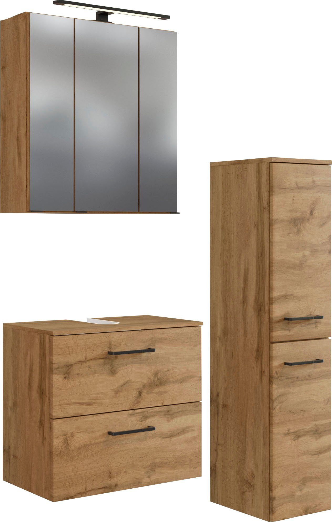 welltime Badmöbel-Set Chicago, (3-St., Зеркалоschrank, Unterbeckenschrank, Midischrank)