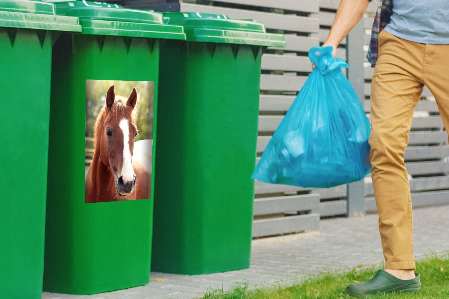 MuchoWow Wandsticker Sticker, Container, Mülltonne, - Tier St), - Kontur (1 Pferd Abfalbehälter Mülleimer-aufkleber