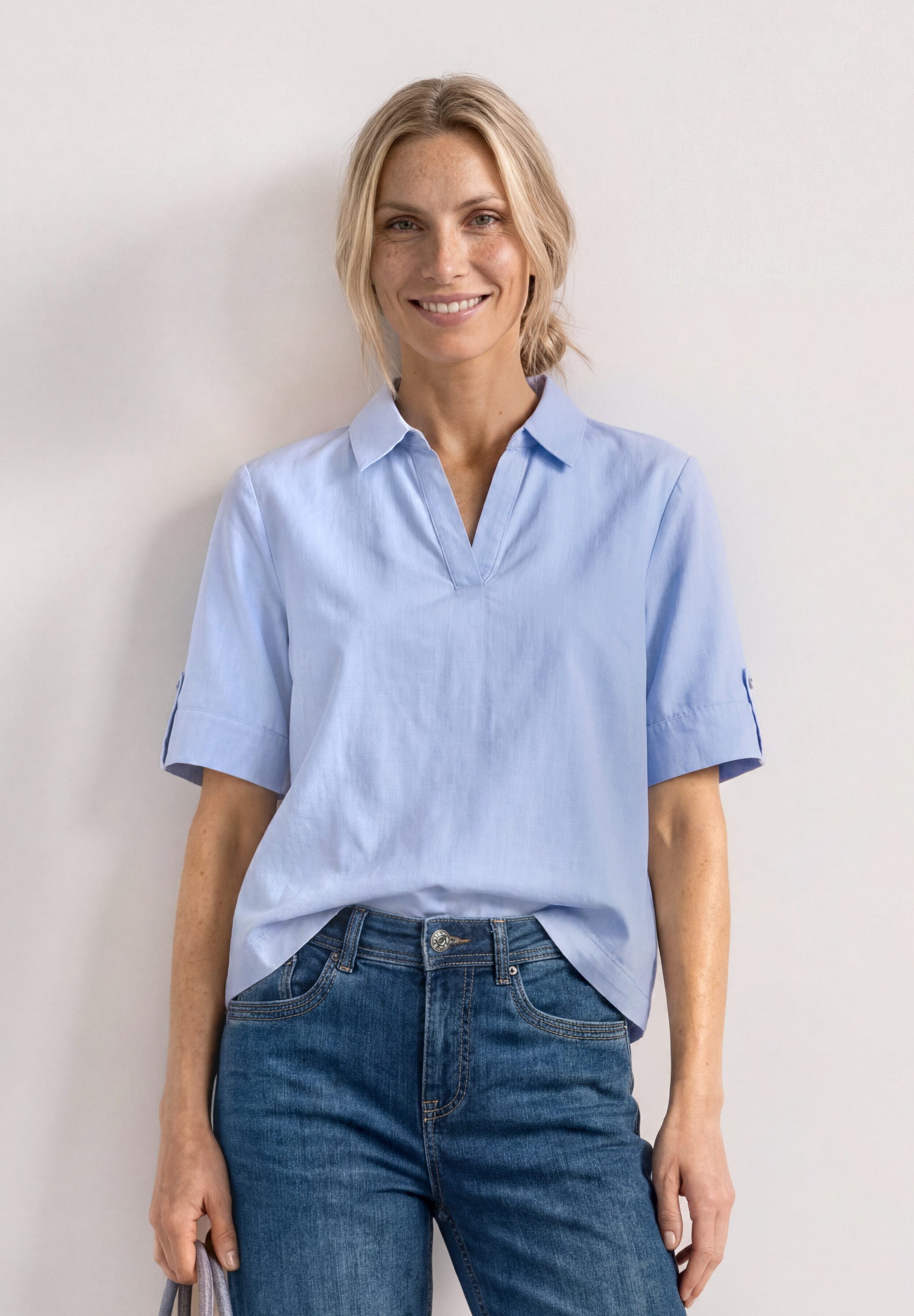 STREET ONE Kurzarmbluse Kurzarm Sommerbluse mit Hemdblusenkragen