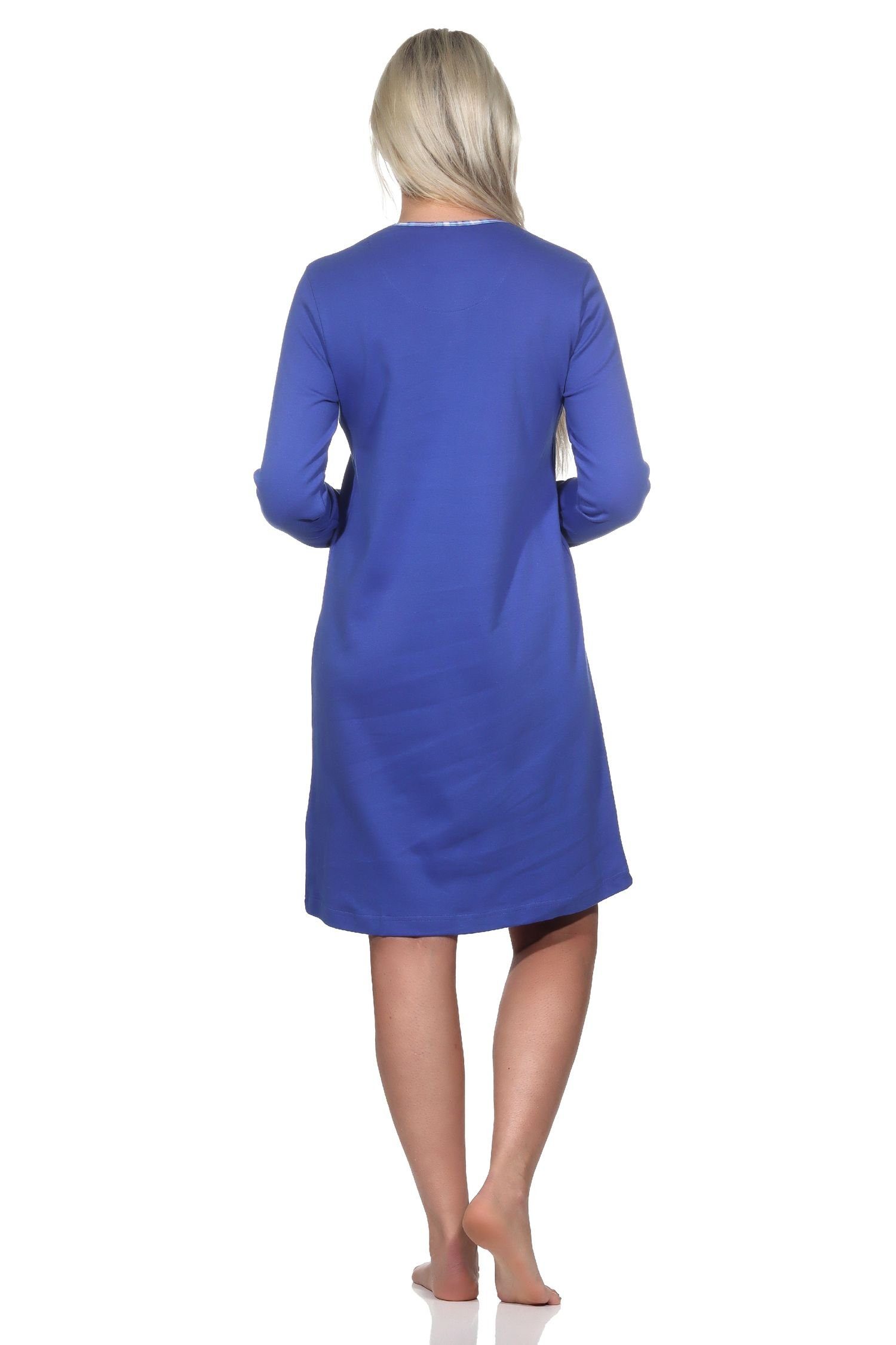 Interlock Damen Normann blau in Nachthemd Normann Nachthemd Qualität langarm Kuschel