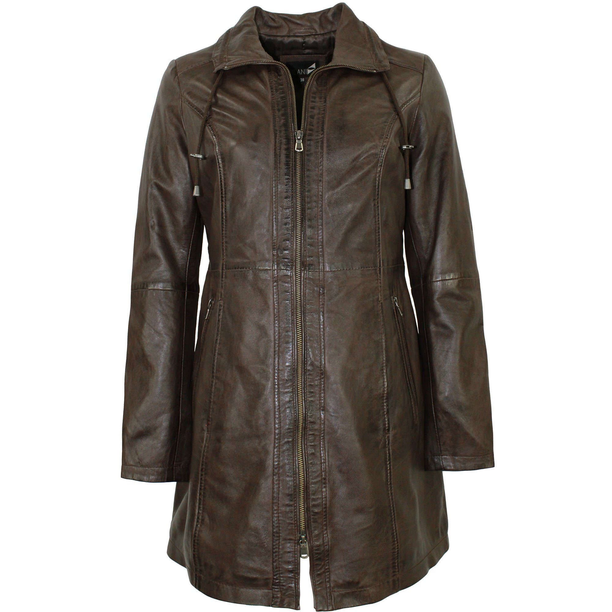 Jilani Lederjacke Jilani - Damen Ledermantel Longjacke Lammnappa dunkelbrau günstig online kaufen