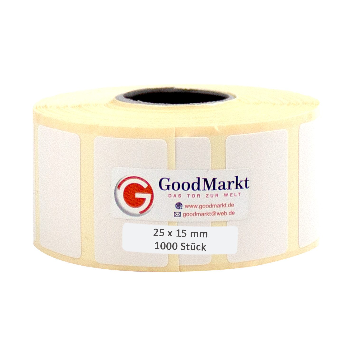 GoodMarkt Etiketten 25x15mm Selbstklebende Thermo Etiketten auf Rolle 1000 Labels, Adressetiketten Haushaltsetiketten Bedruckbar Aufkleber für Büro Küche