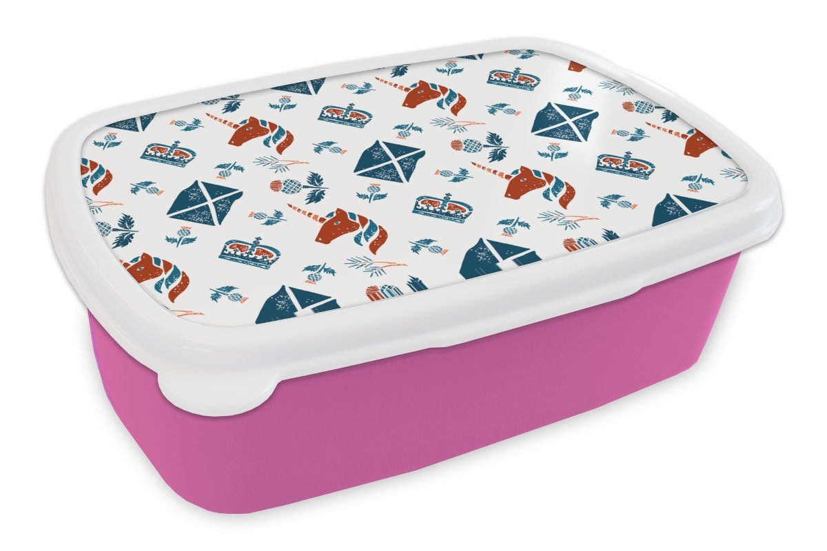 Muster Kunststoff (2-tlg), Snackbox, Kunststoff, für Brotdose Lunchbox Kinder, - - rosa Einhorn, MuchoWow Brotbox Mädchen, Erwachsene, Schottland