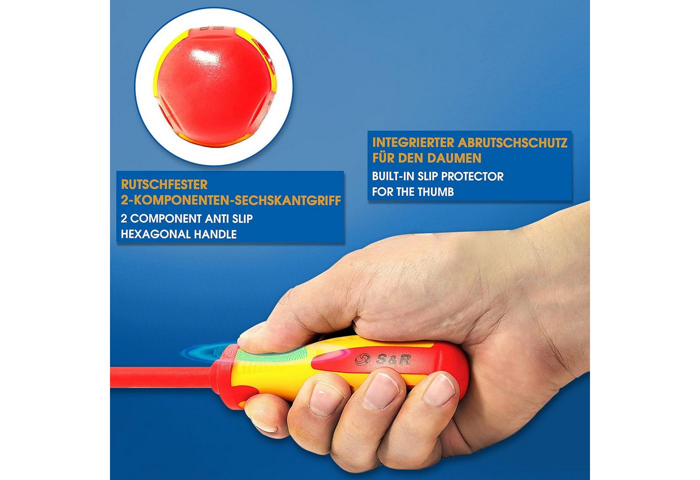 Thumbnail - S&R Schraubendreher VDE Elektriker SL-PH-Spannungsprüfer, isoliert bis 1000 V AC, (Satz, 5 St., 5-teilig), starke magnet...
