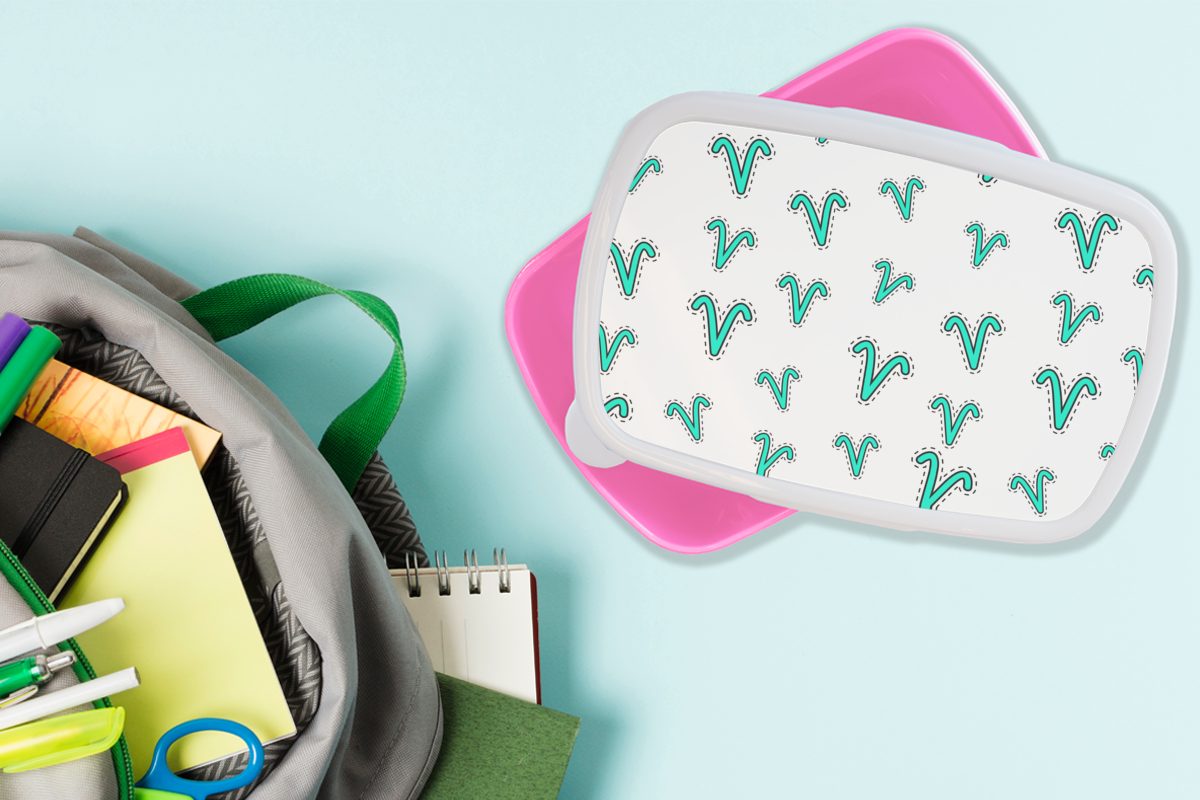MuchoWow Lunchbox Widder Tierkreiszeichen für rosa Kunststoff, Kunststoff Design, Snackbox, Brotdose - (2-tlg), Mädchen, Kinder, Brotbox - Erwachsene