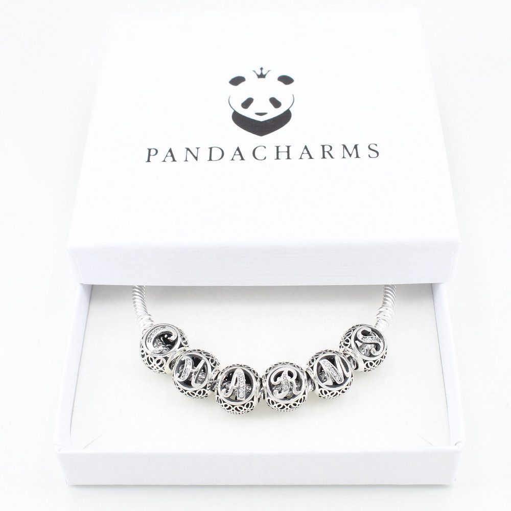 PANDACHARMS Charm Buchstabe Alphabet A-Z Kugel Buchstabe für Charm Armband, 925 Silber, Zirkonia